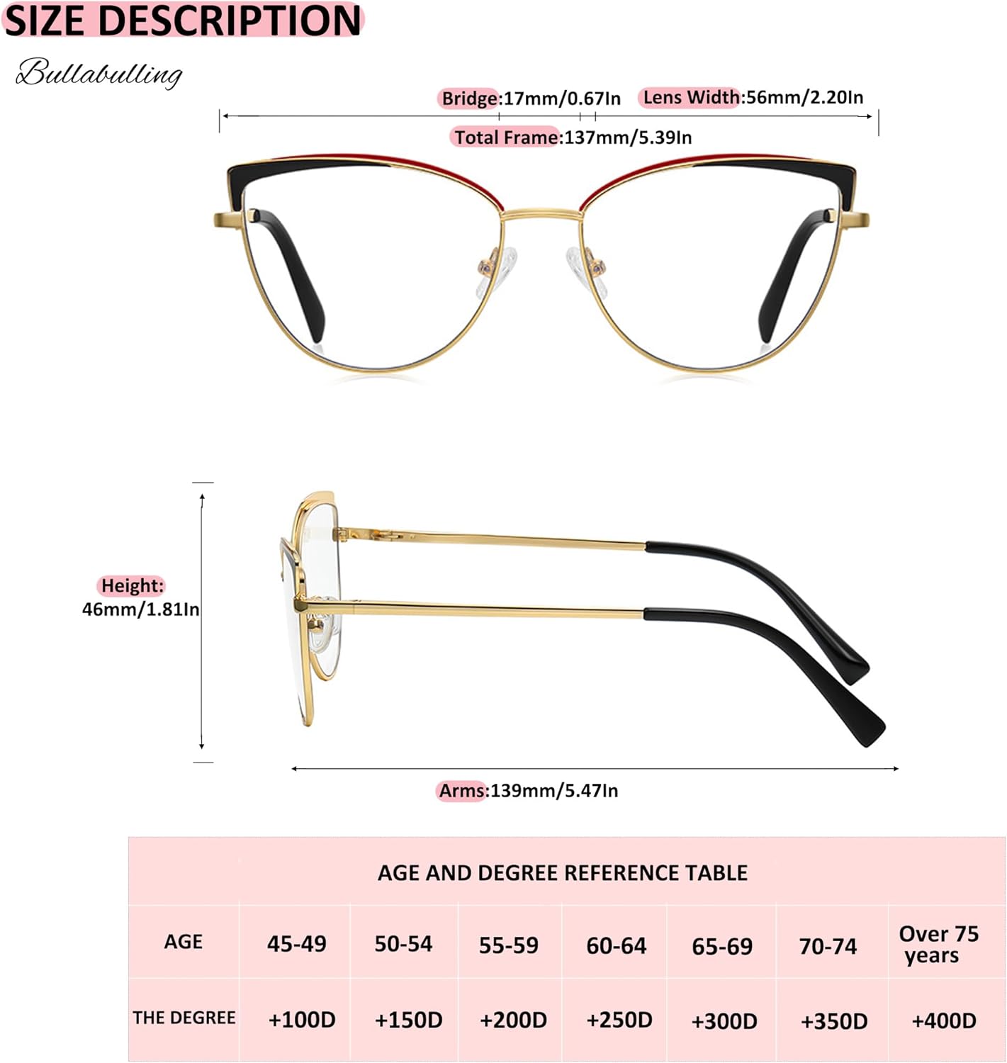 Paquete de 3 lentes de lectura progresivos multienfoque con borde de metal para mujer, con bloqueo de luz azul