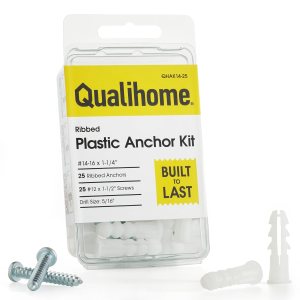 Qualihome Kit de anclaje de plástico acanalado para paneles de yeso, anclajes de pared y tornillos para paneles de yeso, incluye anclajes y Qualihome Kit de anclaje de plástico acanalado para paneles de yeso, anclajes de pared y tornillos para paneles de yeso, incluye anclajes y