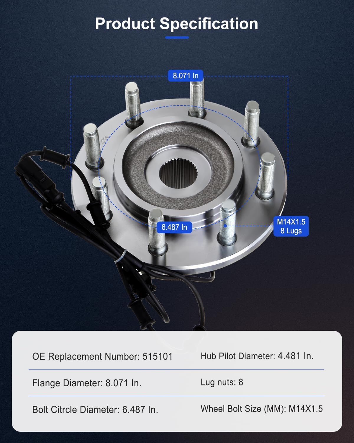ECCPP Repuesto para par de 2 cojinetes de cubo de rueda delantera 06 07 08 Dodge Ram 2500 3500 1500 4WD 4X4