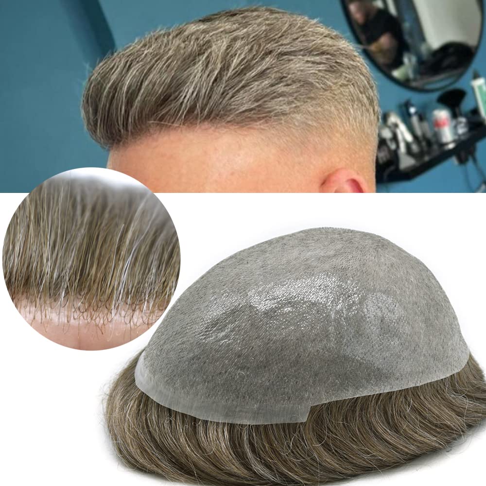 Hairpiece Toupee – Sistema de reemplazo de piezas de cabello humano real para hombres, línea capilar natural con bucle en V, ultrafina, pelo para