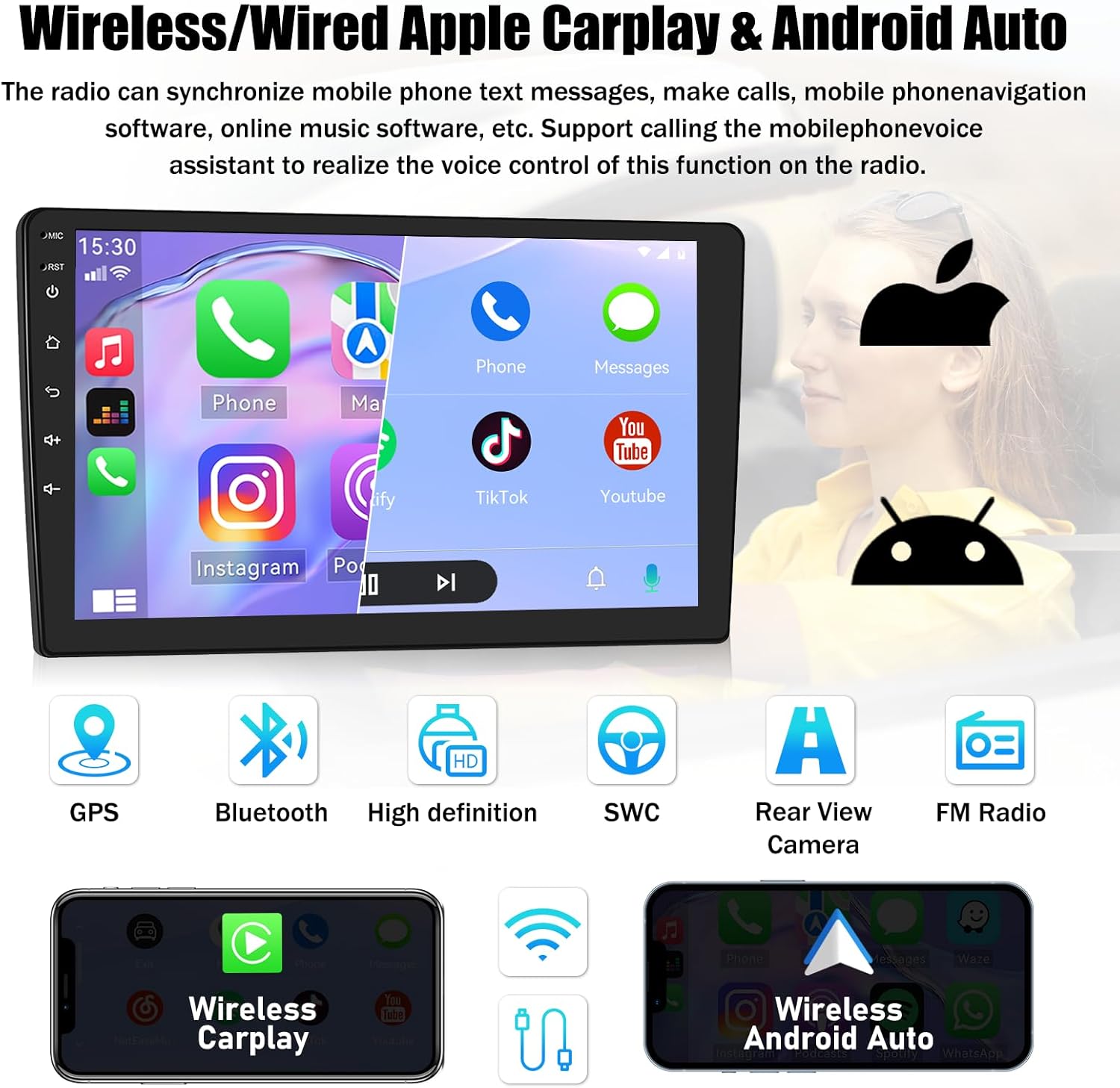 Para Hyundai Elantra 2011-2013 Android 13 Estéreo de coche con Apple Carplay Android Auto, 9 pulgadas pantalla táctil Radio coche con navegación GPS