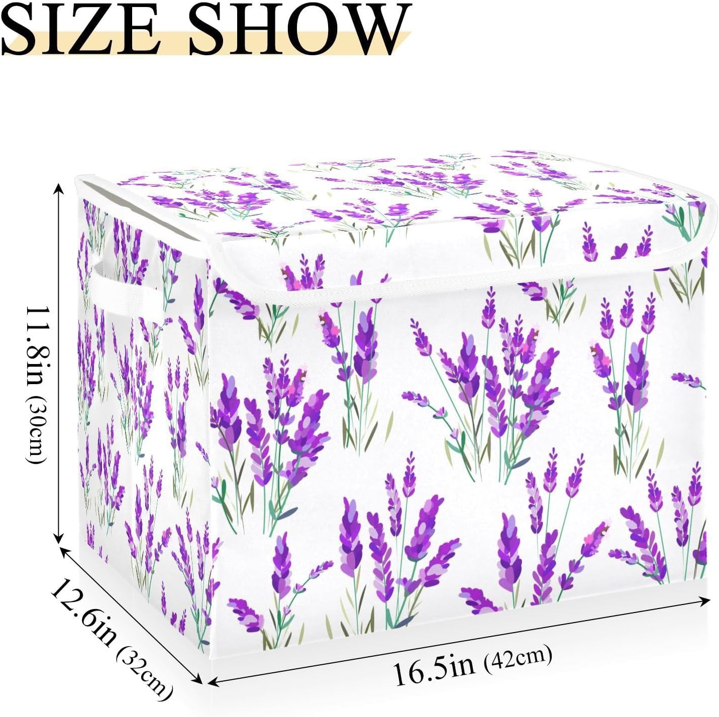 Cajas de almacenamiento de lavanda con tapa abatible y asa, cubo de almacenamiento plegable, canasta de almacenamiento grande para estantes,