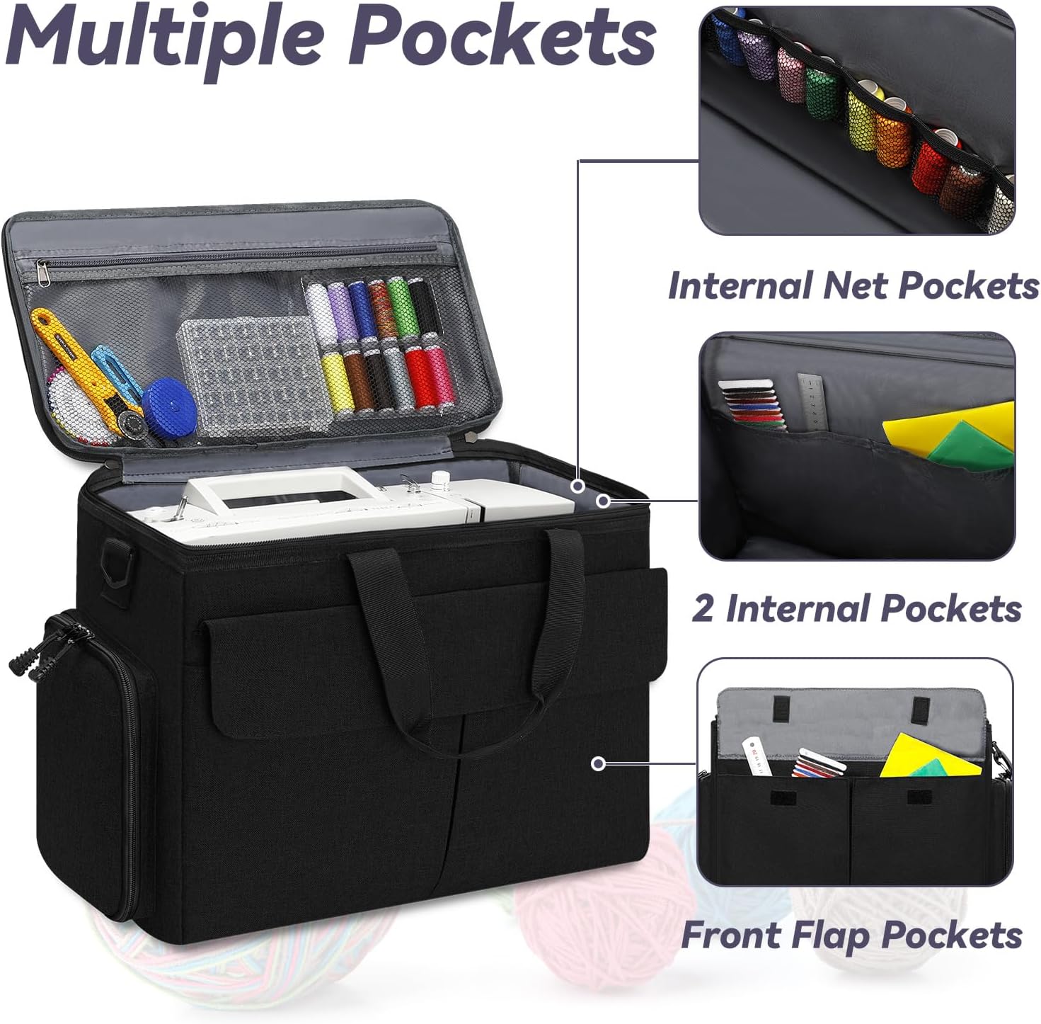 Skureay Estuche de transporte universal para máquina de coser con bolsillos de almacenamiento y almohadilla gruesa extraíble
