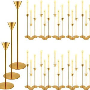 Mifoci Juego de 30 portavelas cónico dorado a granel de metal a granel para decoración de bodas, fiestas, aniversarios, comedores, se ajustan a Mifoci Juego de 30 portavelas cónico dorado a granel de metal a granel para decoración de bodas, fiestas, aniversarios, comedores, se ajustan a