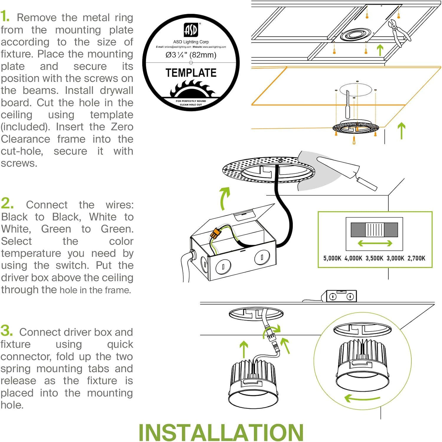 ASD Trimless – Lámpara LED empotrable de 3 pulgadas, lámpara de techo de 12 W y 120 V, luz LED redonda regulable sin lata con caja de conexiones,