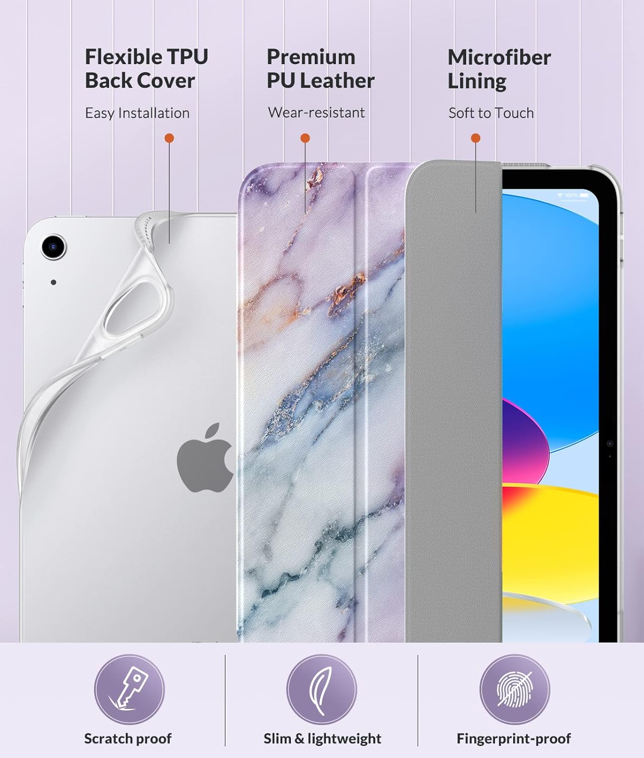 MoKo Funda para iPad de 10 generación 2022, iPad 10.9 con cubierta trasera de TPU suave translúcido esmerilado, funda protectora delgada con función