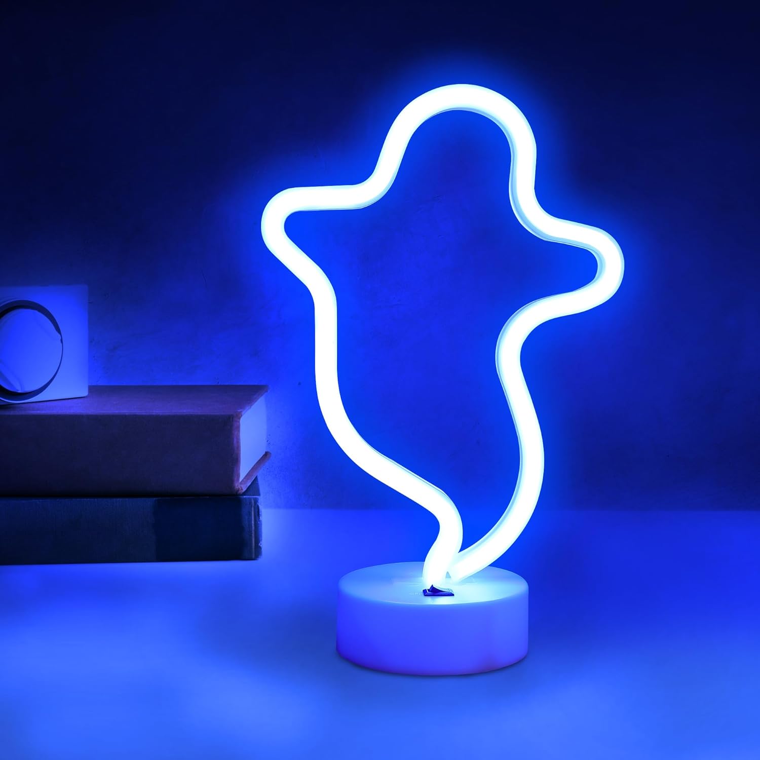 Luz de neón fantasma, luz de neón con pilas USB o 3 AA, decoración de mesa de luces LED, decoración de pared para dormitorio de niñas, regalo de