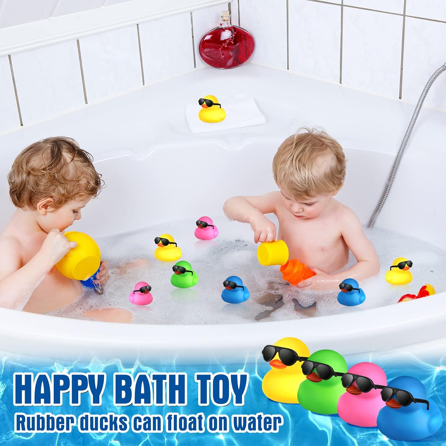 Chivao 36 piezas de mini patos de goma con 36 lentes de sol de goma a granel para bañera de patitos juguetes para niños, regalos de Navidad, Día de