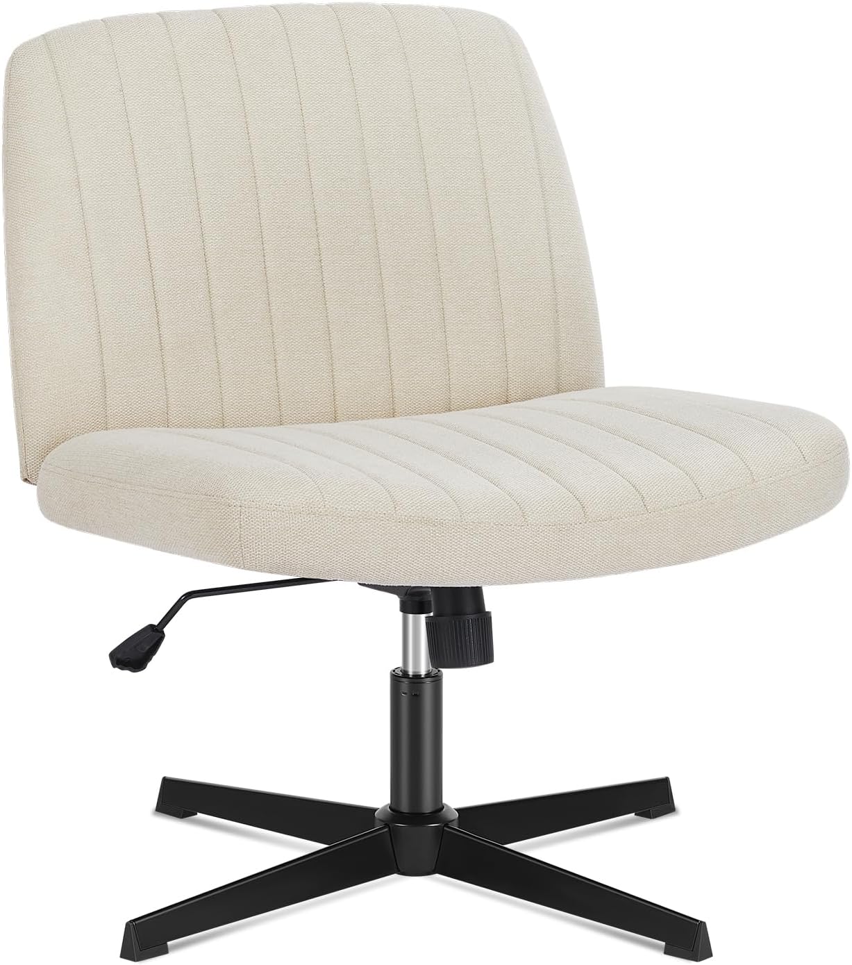 ZUNMOS Silla cruzada sin ruedas, silla giratoria con patas cruzadas, silla de tocador de tela moderna, silla sin brazos ancha ajustable en altura