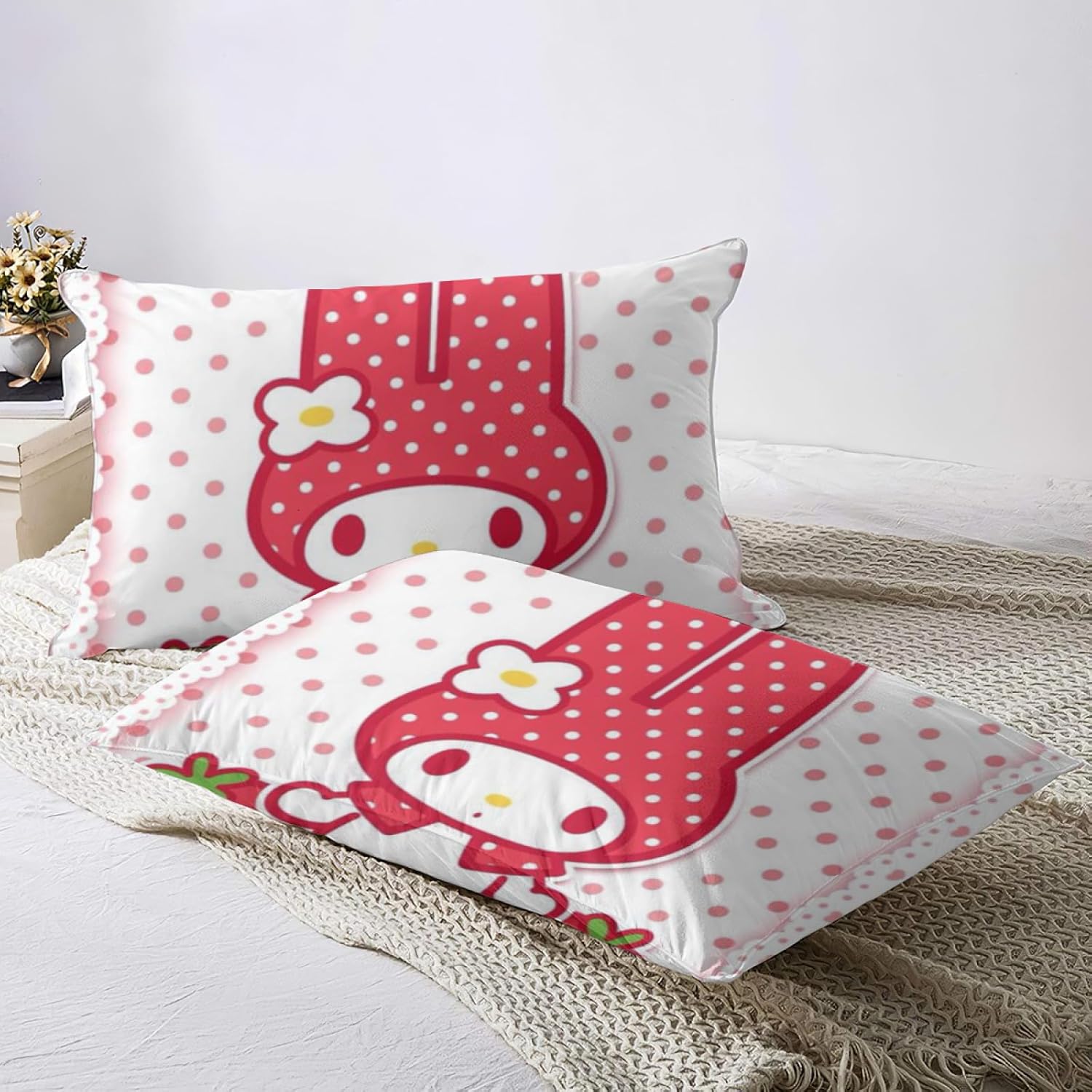 Juego de ropa de cama de anime, diseño de caricaturas, diseño de melodía de mi conejo, juego de funda de edredón suave, decoración de cama, regalos