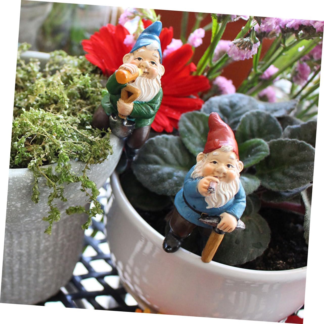 4 piezas de arreglo floral enano, estatua de jardín de gnomos pequeños, decoraciones para patio, mini figurita enana, mini macetas para