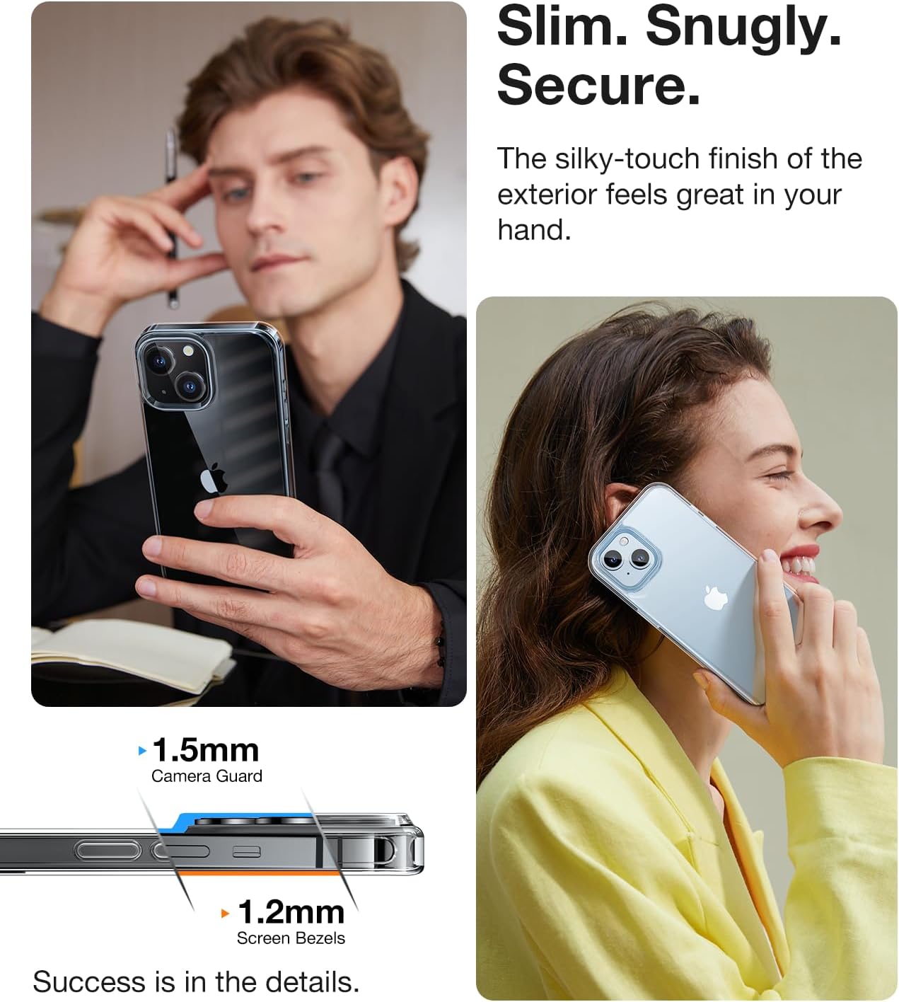 TORRAS Funda transparente con diseño de diamante para iPhone 15 nunca amarilla grado militar anticaídas parte trasera de policarbonato duro,