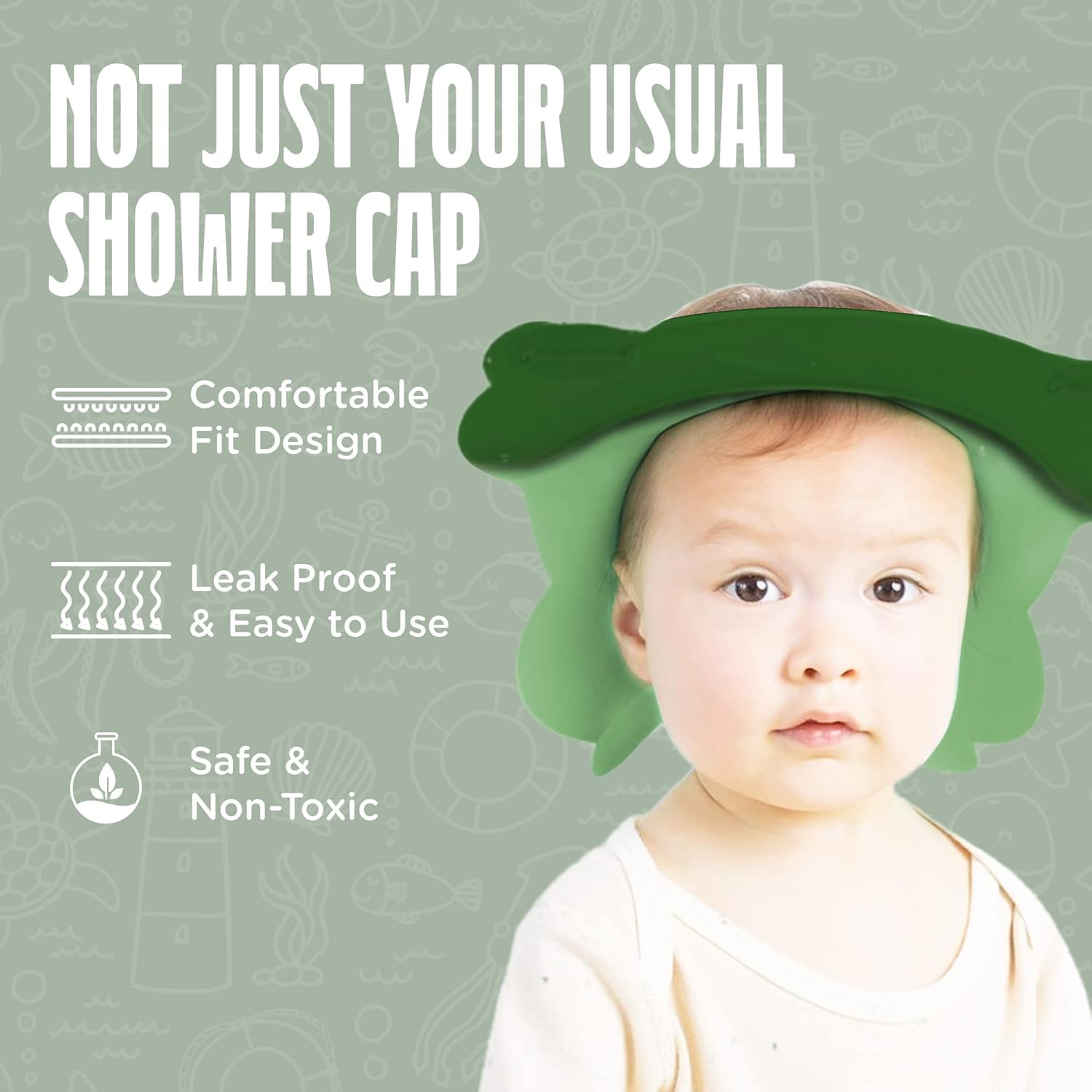 Visera de baño para niños pequeños  Gorro de ducha con protección de enjuague de agua  Tapa suave sin fugas recomendado para niños de 1 año (verde