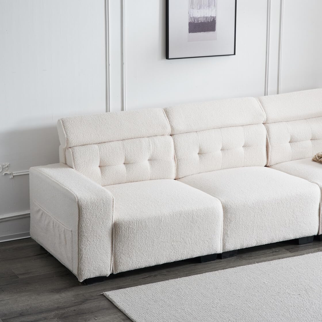 Sofá de terciopelo de peluche de 3 plazas de 120 pulgadas con cómodos asientos anchos, cojín ajustable moderno de mediados de siglo, reposabrazos