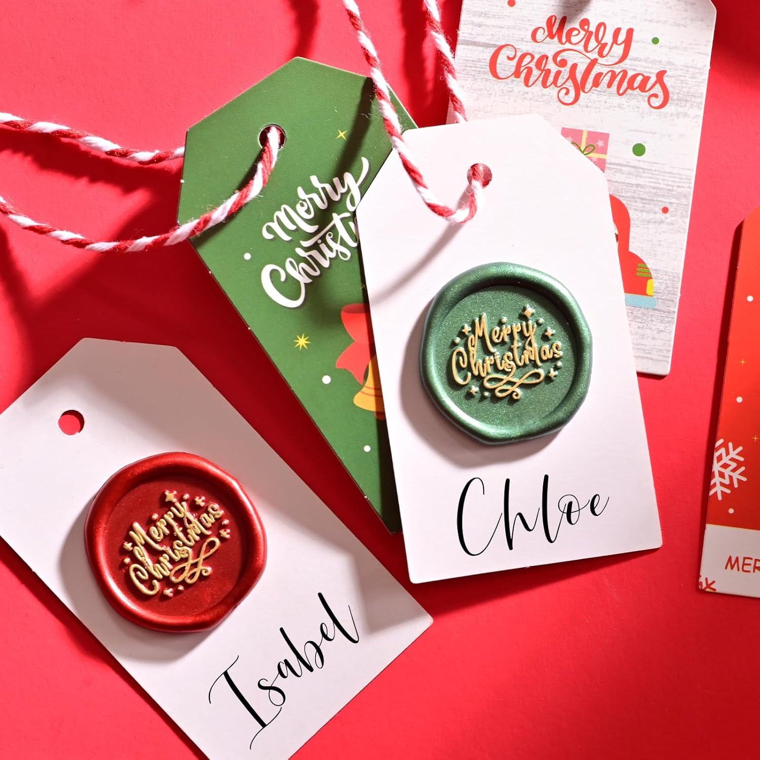 UNIQOOO Calcomanías de sello de cera de Navidad, color rojo y verde con oro, 50 calcomanías autoadhesivas, perfectas para Navidad, invierno, San