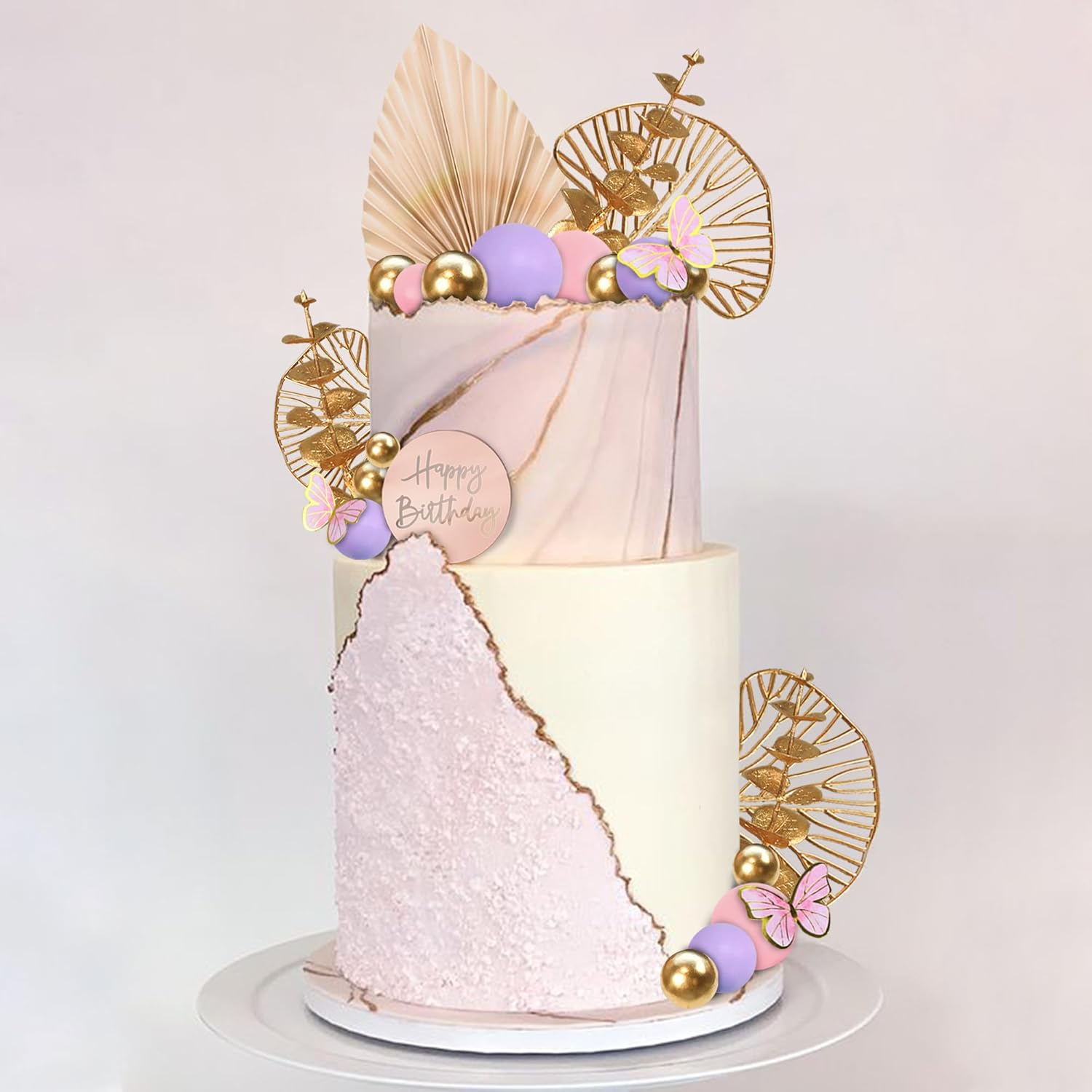 Decoración bohemia para pastel de feliz cumpleaños, con bolas, mariposas, eucalipto, para bodas, baby shower, niños y niñas, suministros de fiesta