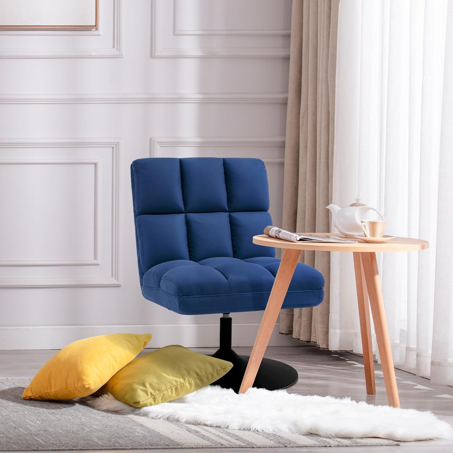 MCombo Sillas decorativas giratorias, silla tapizada sin brazos con costuras sin botones, sillas de ocio modernas para sala de estar, dormitorio