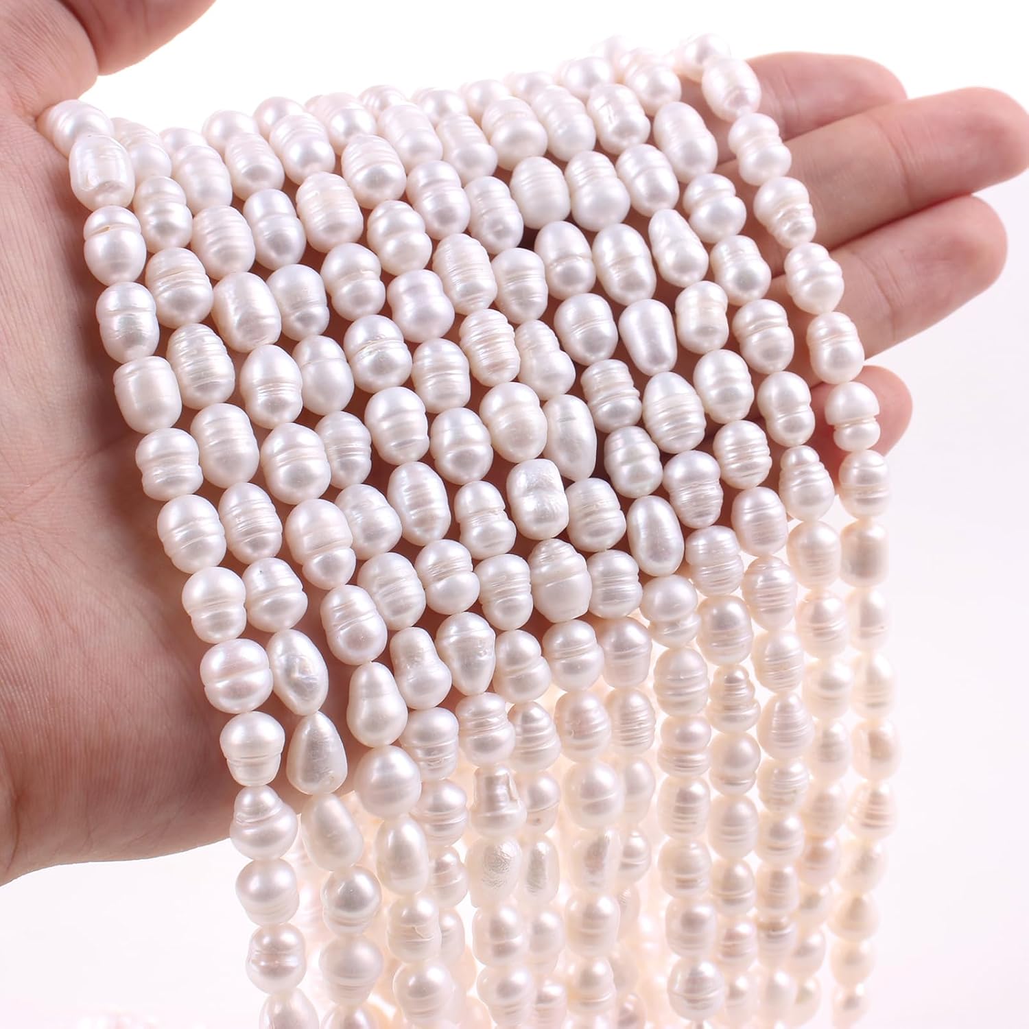 Cuentas de perlas de agua dulce genuinas para hacer joyas, perlas blancas con forma de arroz cultivado de agujero de 0.031 in para hacer pulseras
