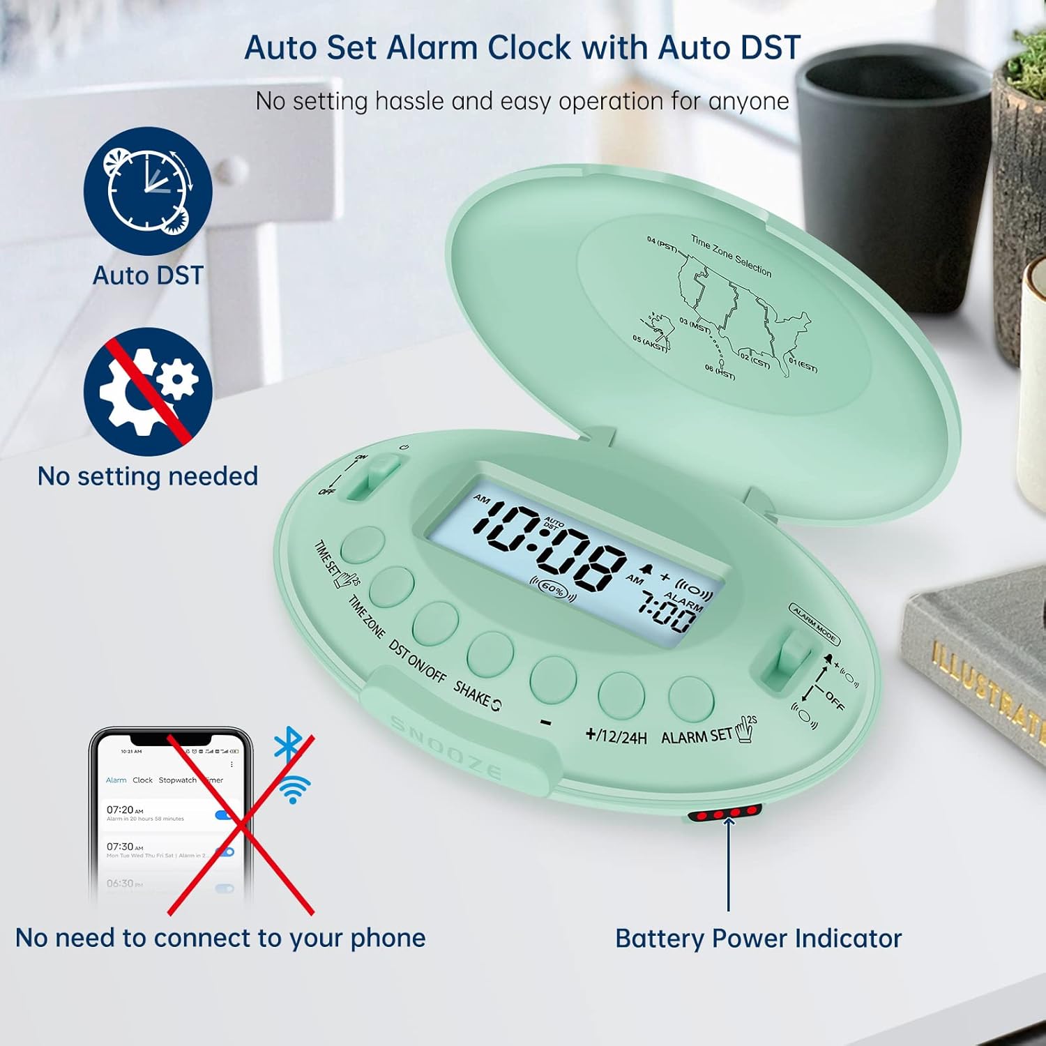 DreamSky Reloj despertador vibratorio para adultos que duermen pesadamente, agitador de cama recargable debajo de la almohada para personas con