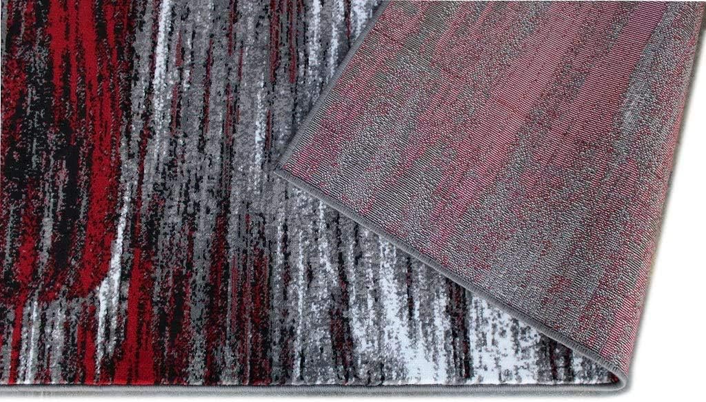 Alfombras grandes y modernas para sala de estar, alfombra abstracta de color rojo, gris y negro, para oficina y cocina (5′ 3″ x 7′ 5″)
