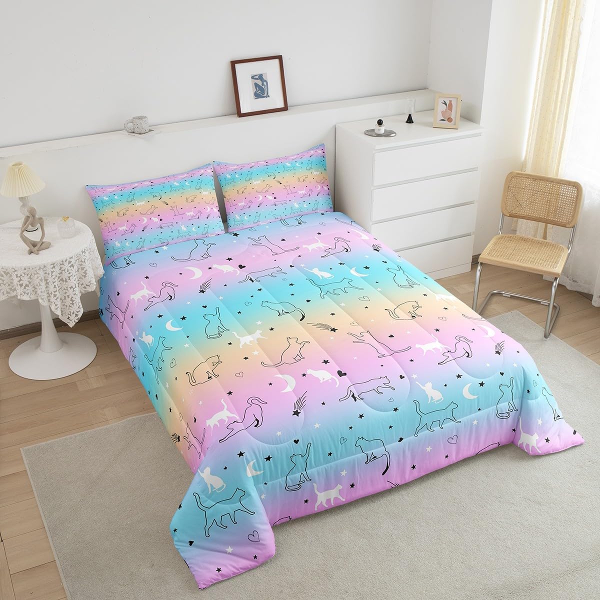 Juego de edredón para niños, diseño de gatos y mascotas, diseño de gatitos kawaii con estampado de gatitos y gatos para niños, niñas, adolescentes y