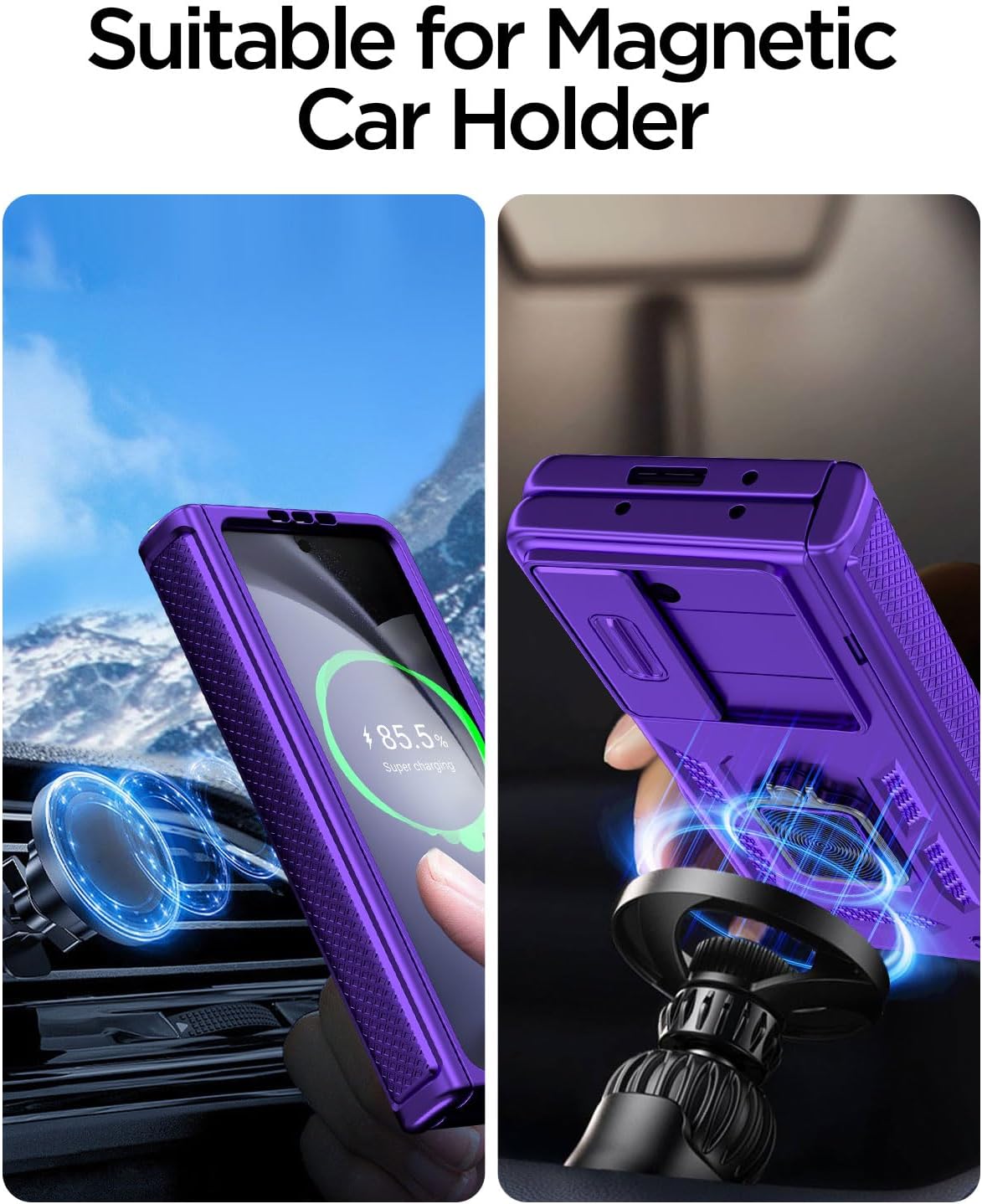 AICase Funda para Samsung Galaxy Z Fold 5 Protección Resistente Cubierta de lente de cámara Protección de bisagra Soporte magnético de anillo de 360