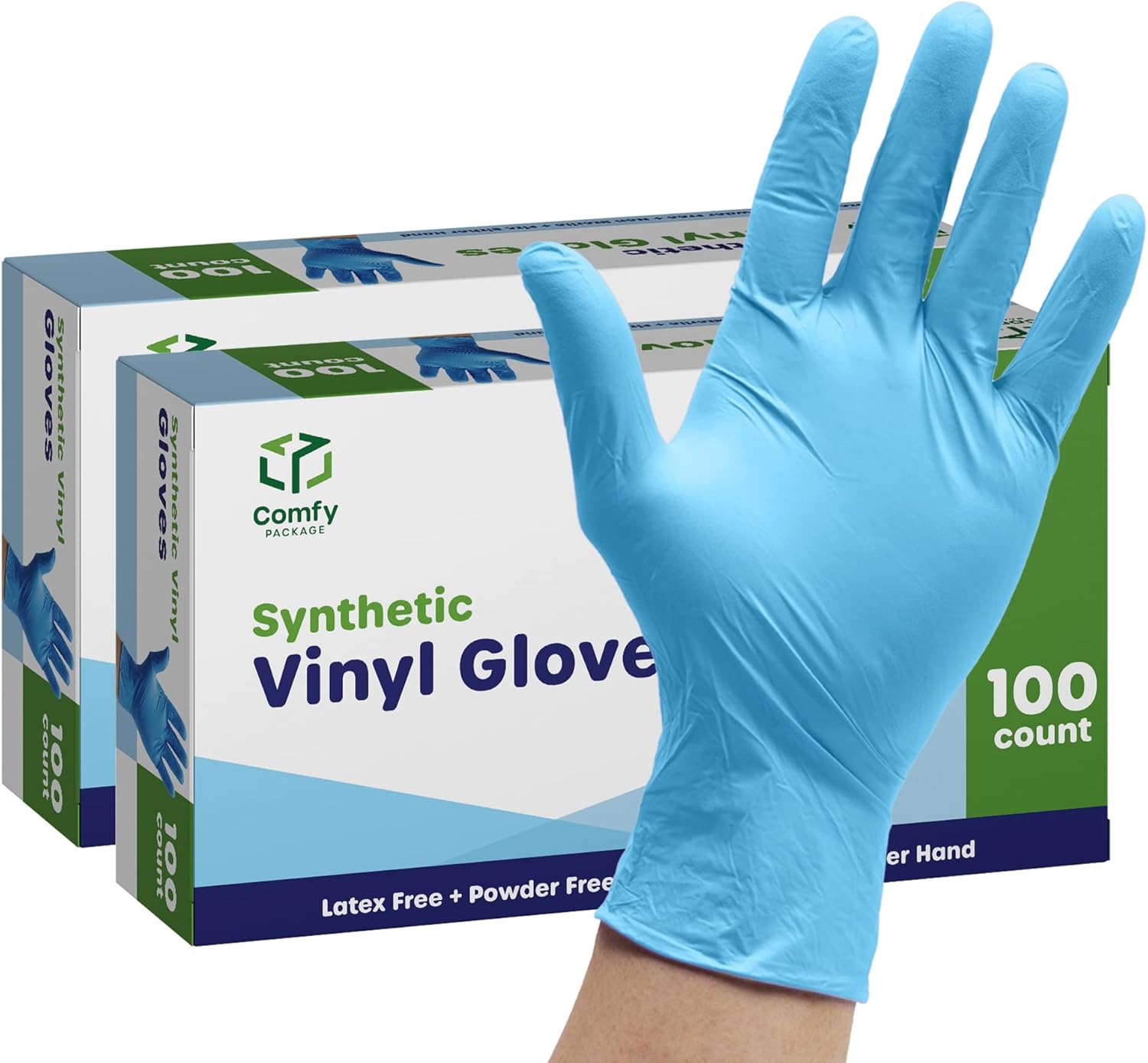 Comfy Package Guantes de plástico desechables de mezcla de vinilo sintético no estériles, sin polvo ni látex