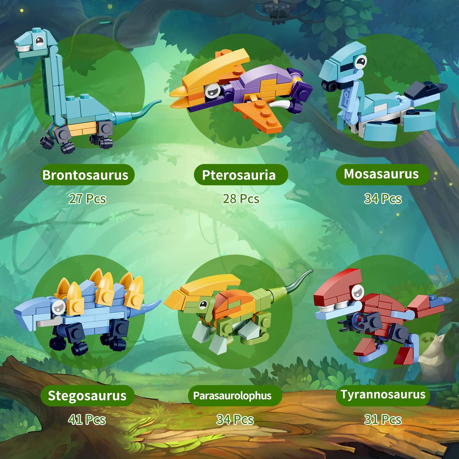 Juego de bloques de construcción de dinosaurios prellenados 12 en 1, 12 piezas de mini bloques de construcción, juguetes de bloques de construcción