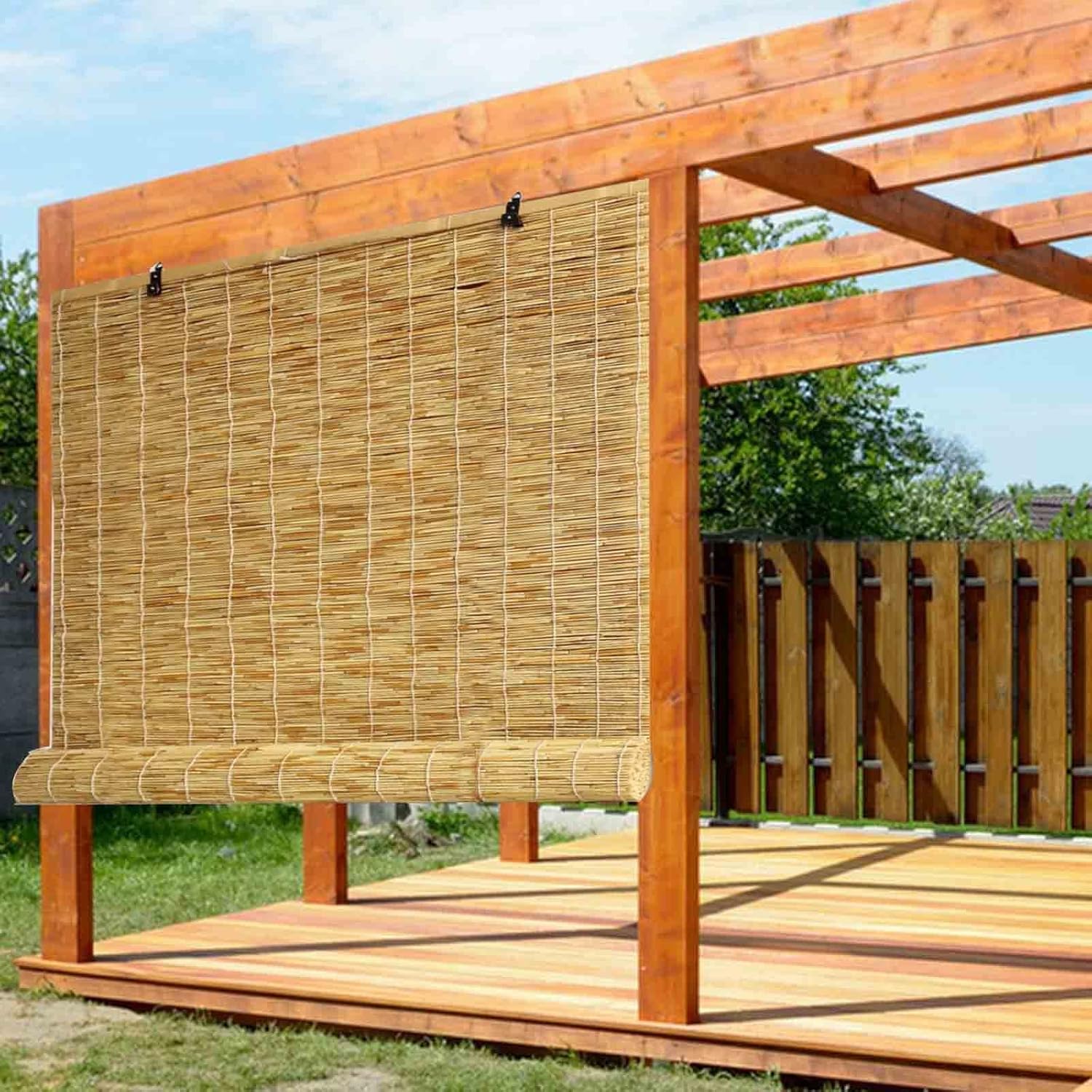 Persianas enrollables de bambú para exteriores, persianas enrollables de bambú con levantador, persianas de bambú para patio, privacidad, sombra y