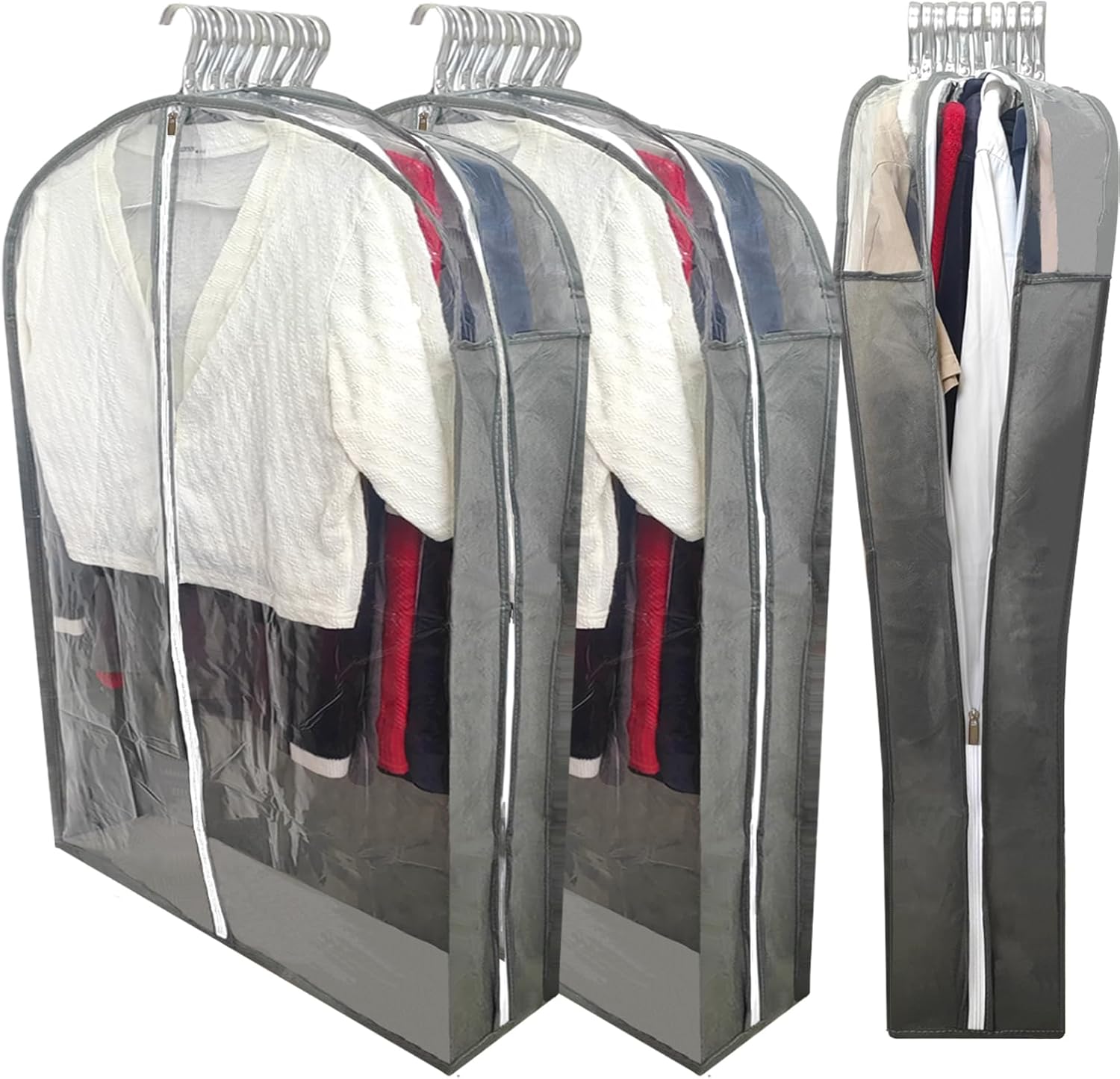 Bolsas de ropa para colgar ropa con refuerzo de 6.3 pulgadas, bolsas de traje de 40 pulgadas para almacenamiento en el armario, fundas transparentes