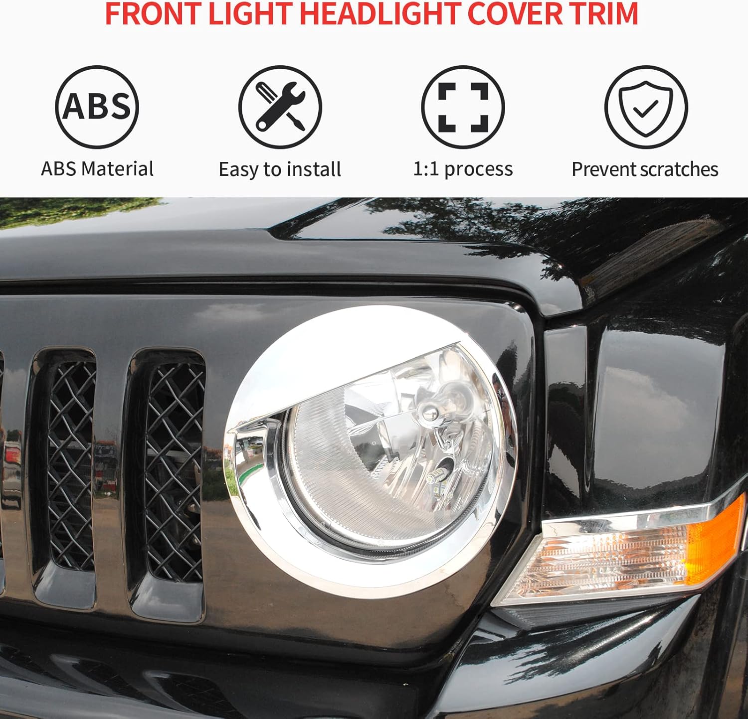 Cubierta cromada para faros delanteros, biseles estilo pájaro enojado, 2 piezas para Jeep Patriot 2011-2017