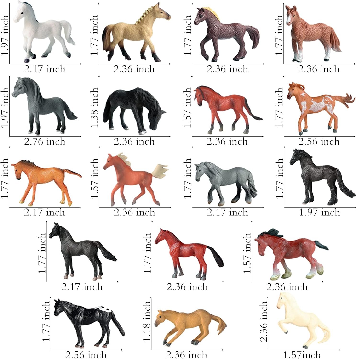 RCOMG 18 piezas de juguetes de caballo para niñas y niños, figuras de caballo de caballo de caballo miniatura de plástico de granja realista, regalo