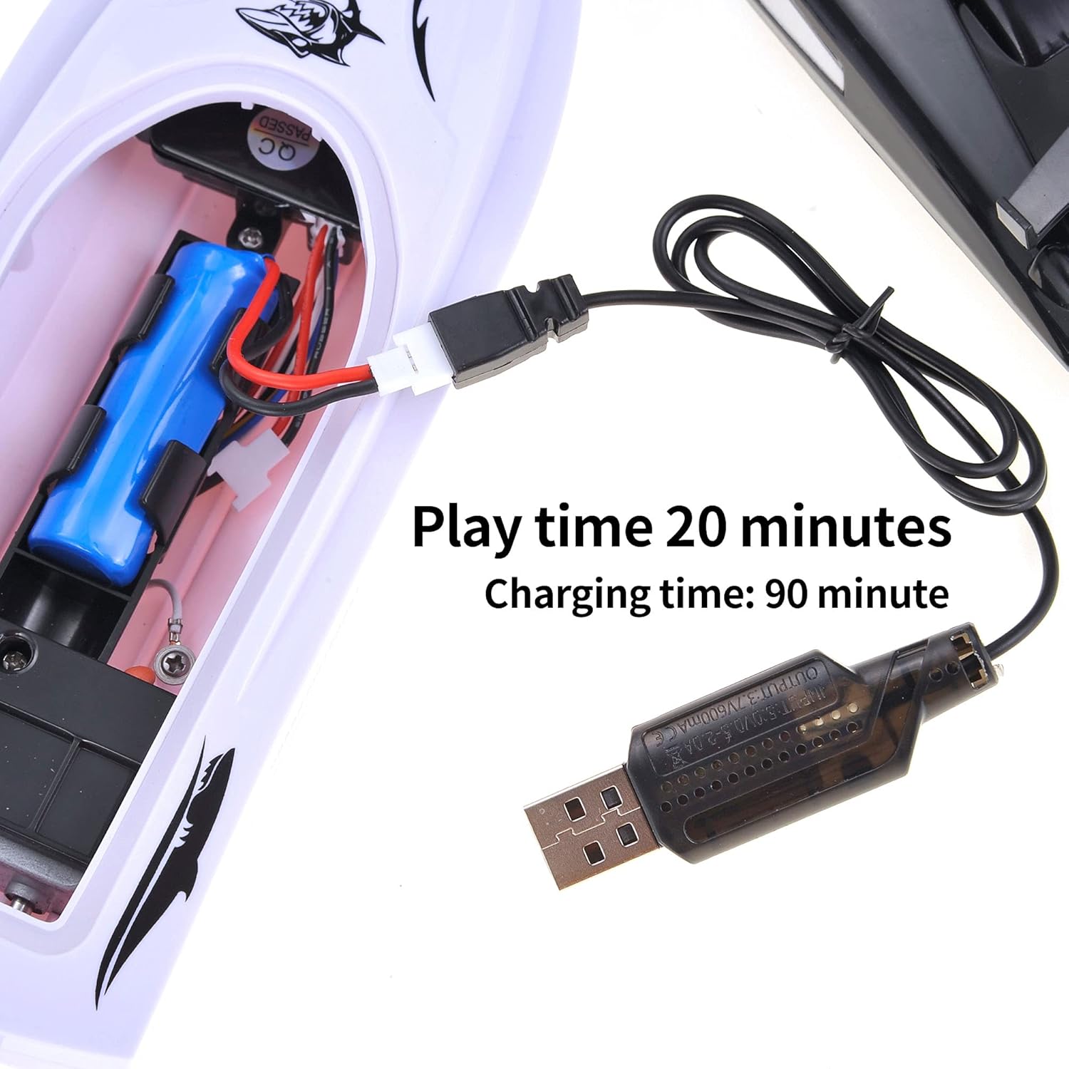PowerTRC Barco de velocidad de tiburón con control remoto de 2.4 GHz para piscinas y lagos  Viene con batería recargable