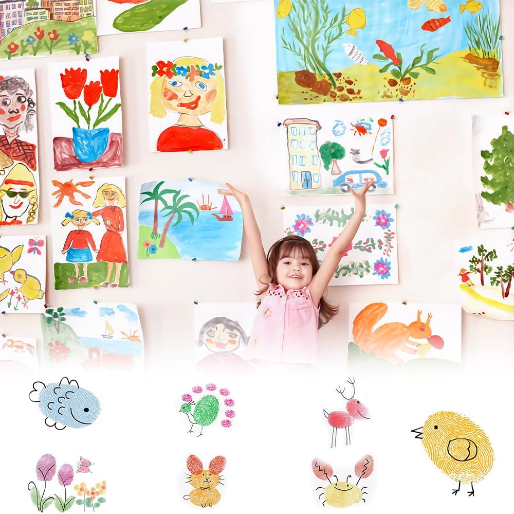 Senbos – Juego de 7 almohadillas para sellos, no tóxicas, lavables, de tinta, mini almohadilla para sellos de huellas dactilares para niños, para