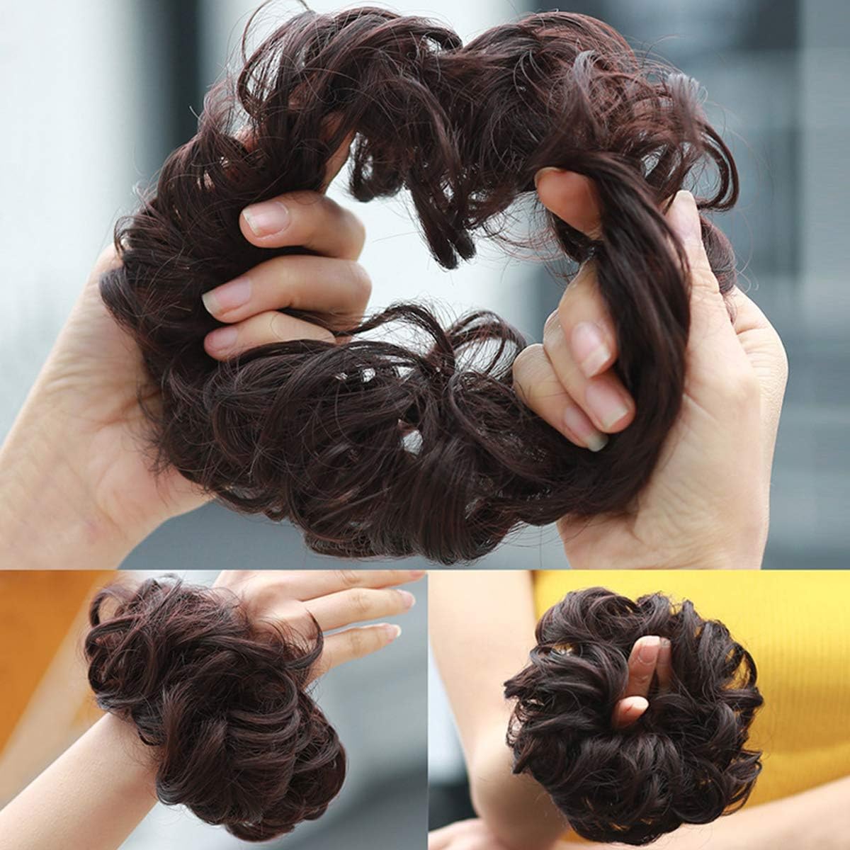 Cabello sintético despeinado, grueso, extensiones para coleta, cabello recogido