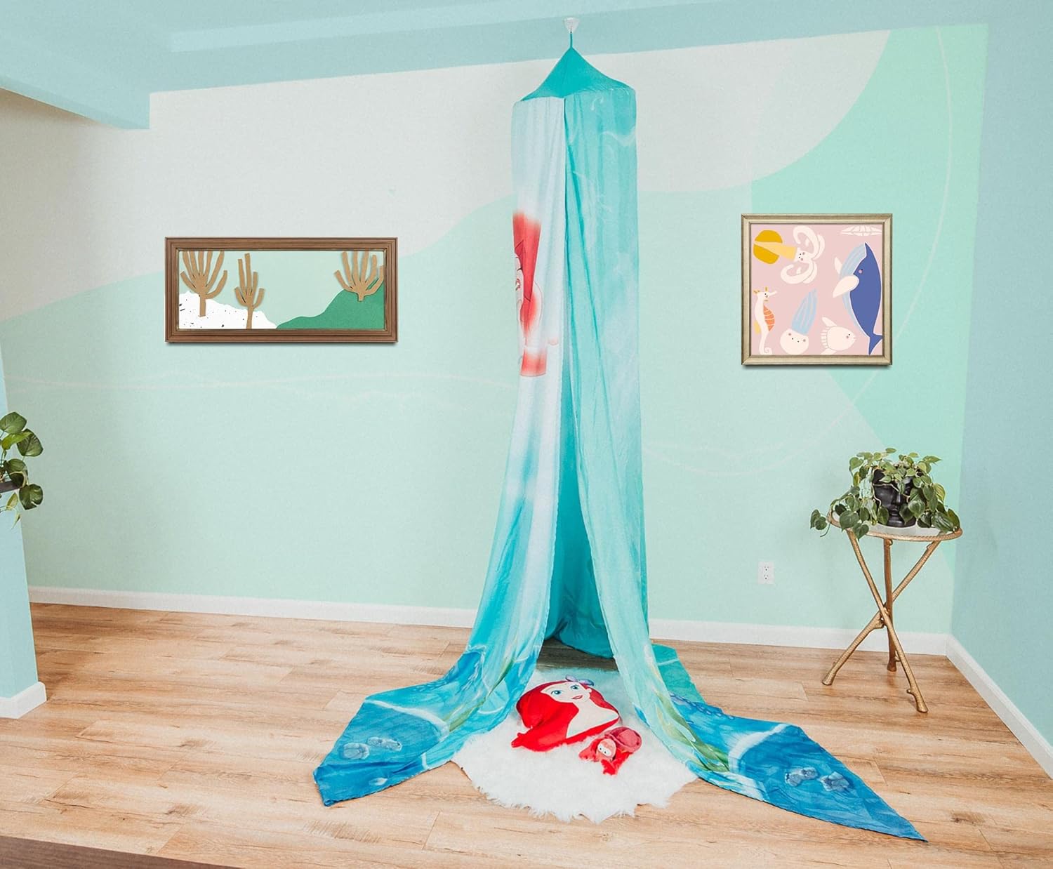 Disney – Cortinas para cama de niños con diseño Ariel de La Sirenita para techo, cubierta de mosquitera colgante para rincón de lectura, tienda de