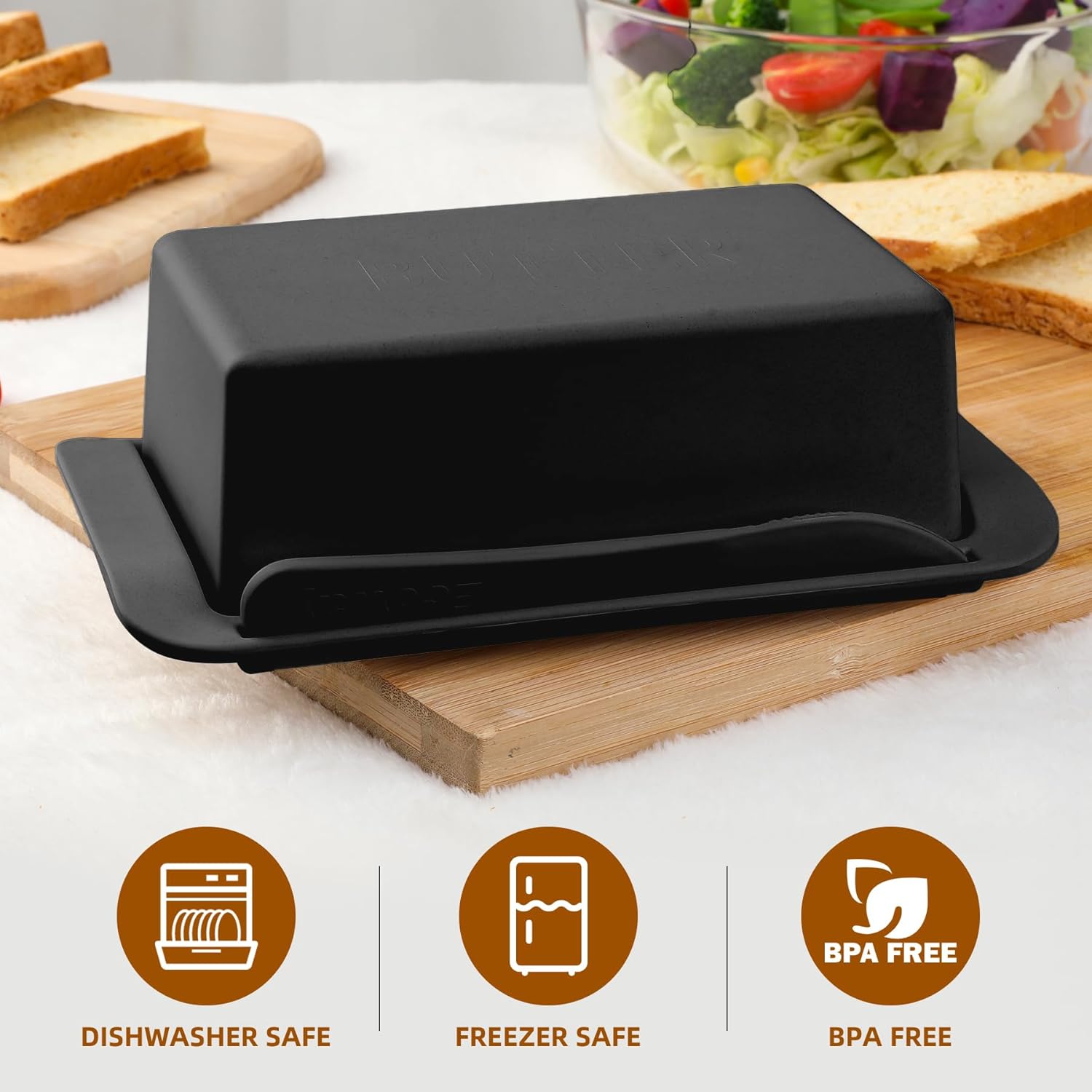 Mantequillera de bambú con tapa, cuchillo, grande para encimera y refrigerador, contenedor para 2 varillas, costa esteoesteestilo europeomantequilla