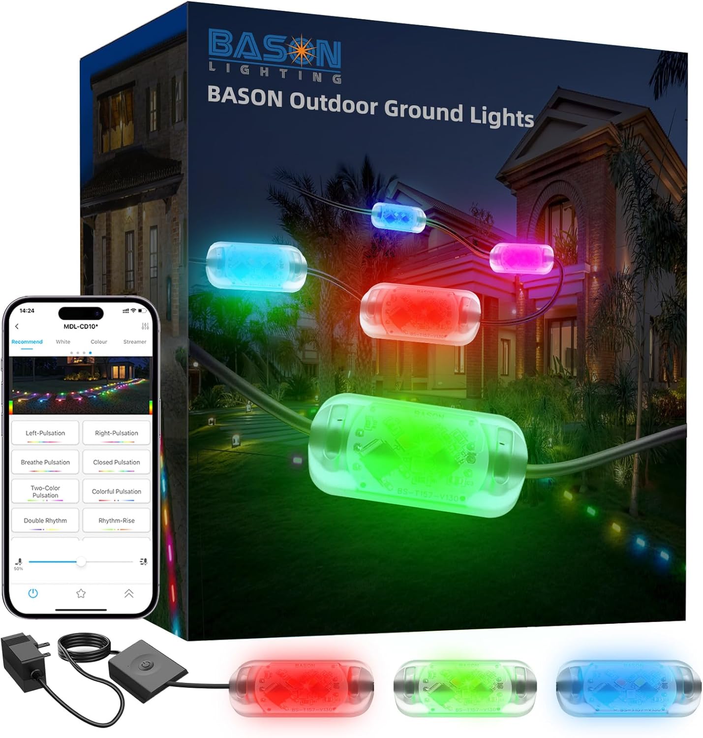 BASON LIGHTING Luces de suelo para exteriores, luces de camino de voltaje IP65 de 24 V, paquete de 20, luces de pasarela de control de aplicación