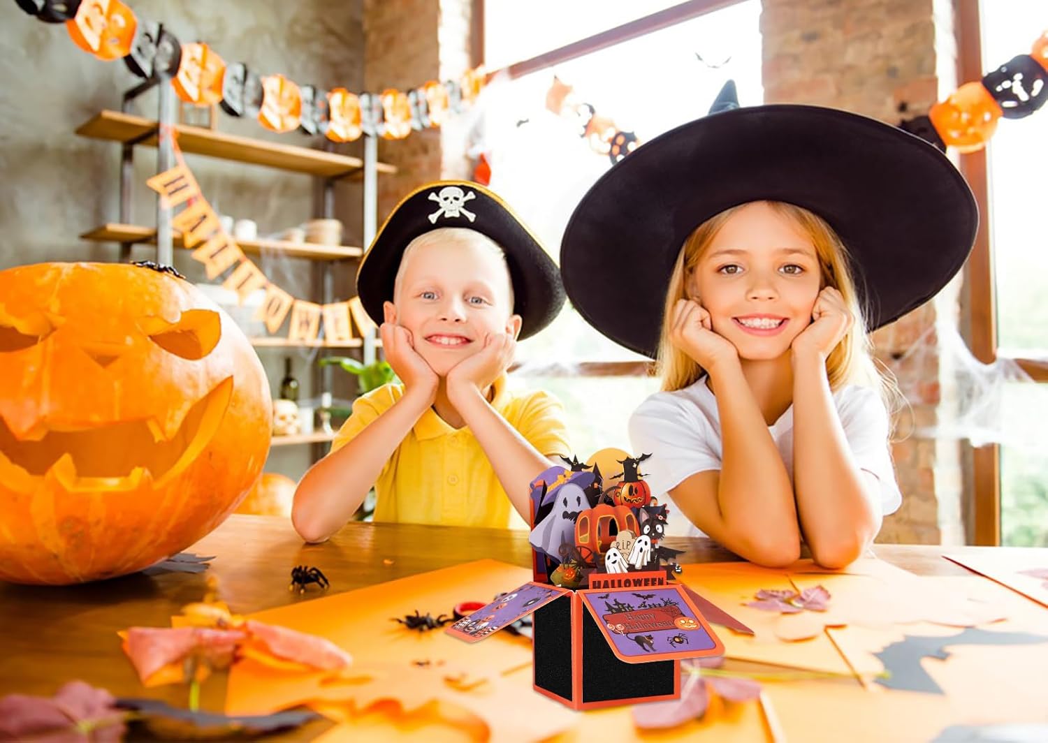 D24TIME Tarjetas desplegables de Halloween para niños, divertidas tarjetas de felicitación de Halloween en 3D con sobres, casa embrujada,