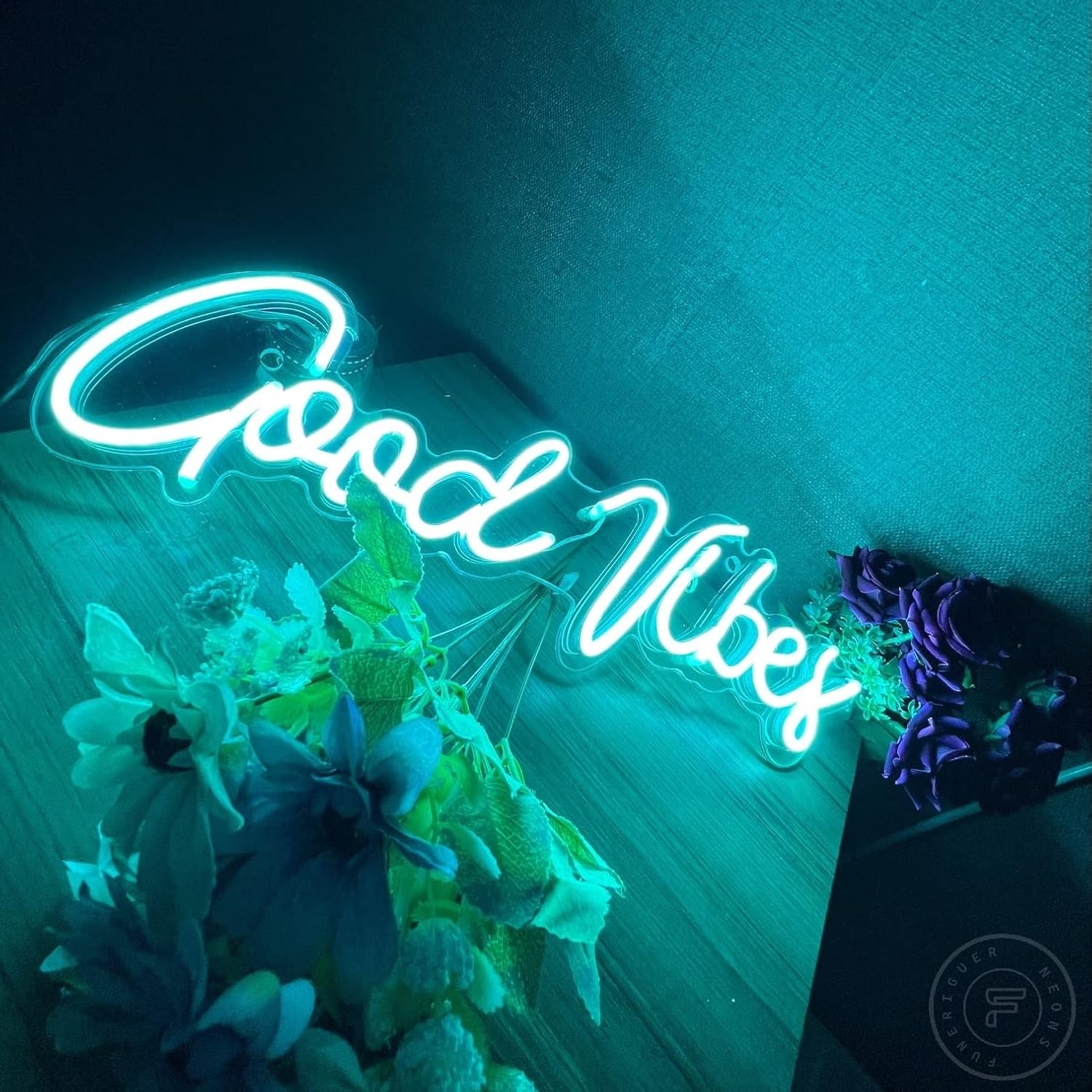 FUNERIGUER Good Vibes Letrero de neón para dormitorio, letrero de neón para decoración de pared con interruptor regulable, luces para pared, sala de