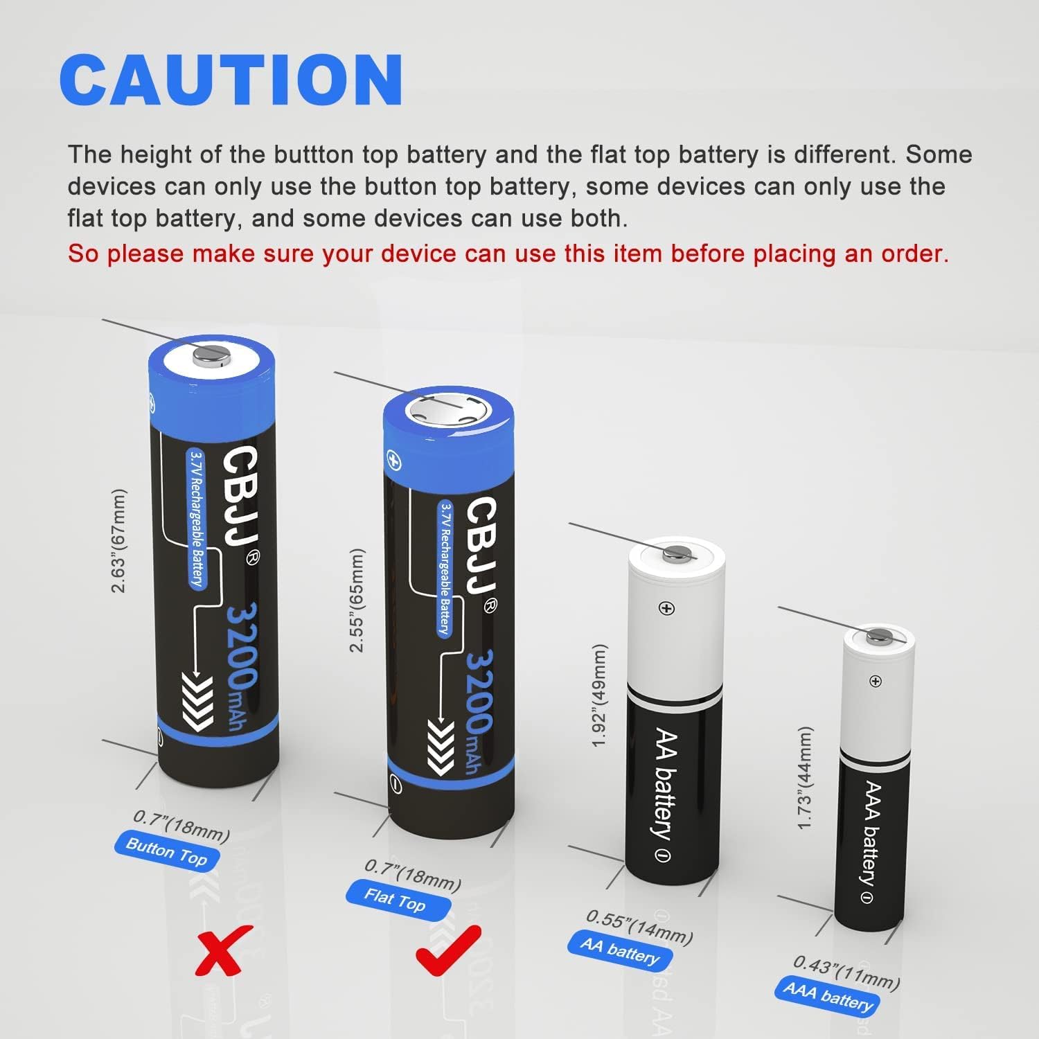 Batería recargable 18650 de 3.7 voltios 3200 mAh 18650 batería 3.7 V 18650 de parte superior plana para linternas, faros (2 unidades, azul)