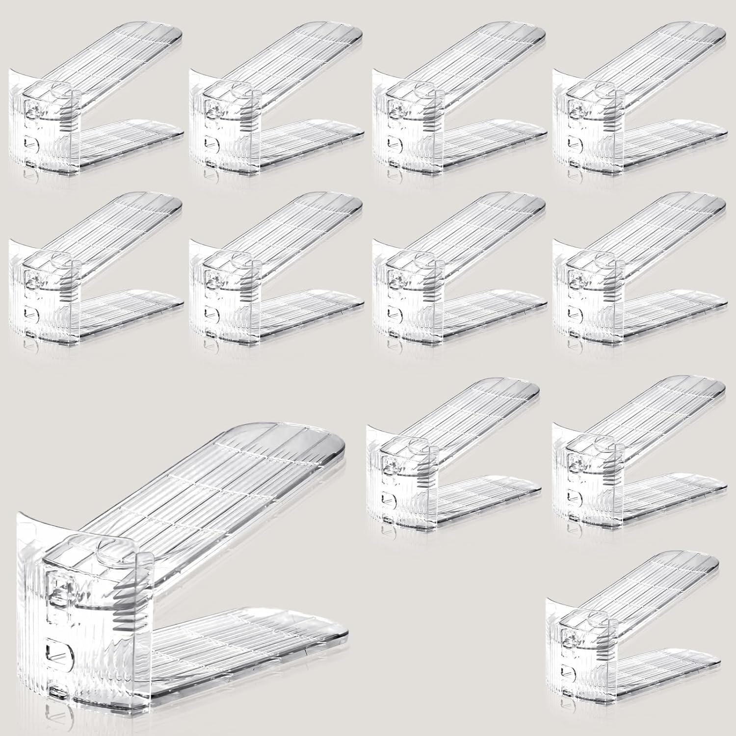 Organizador de ranuras ajustables para zapatos, paquete de 12 apiladores transparentes para zapatos, soporte para zapatos, ahorrador de espacio de