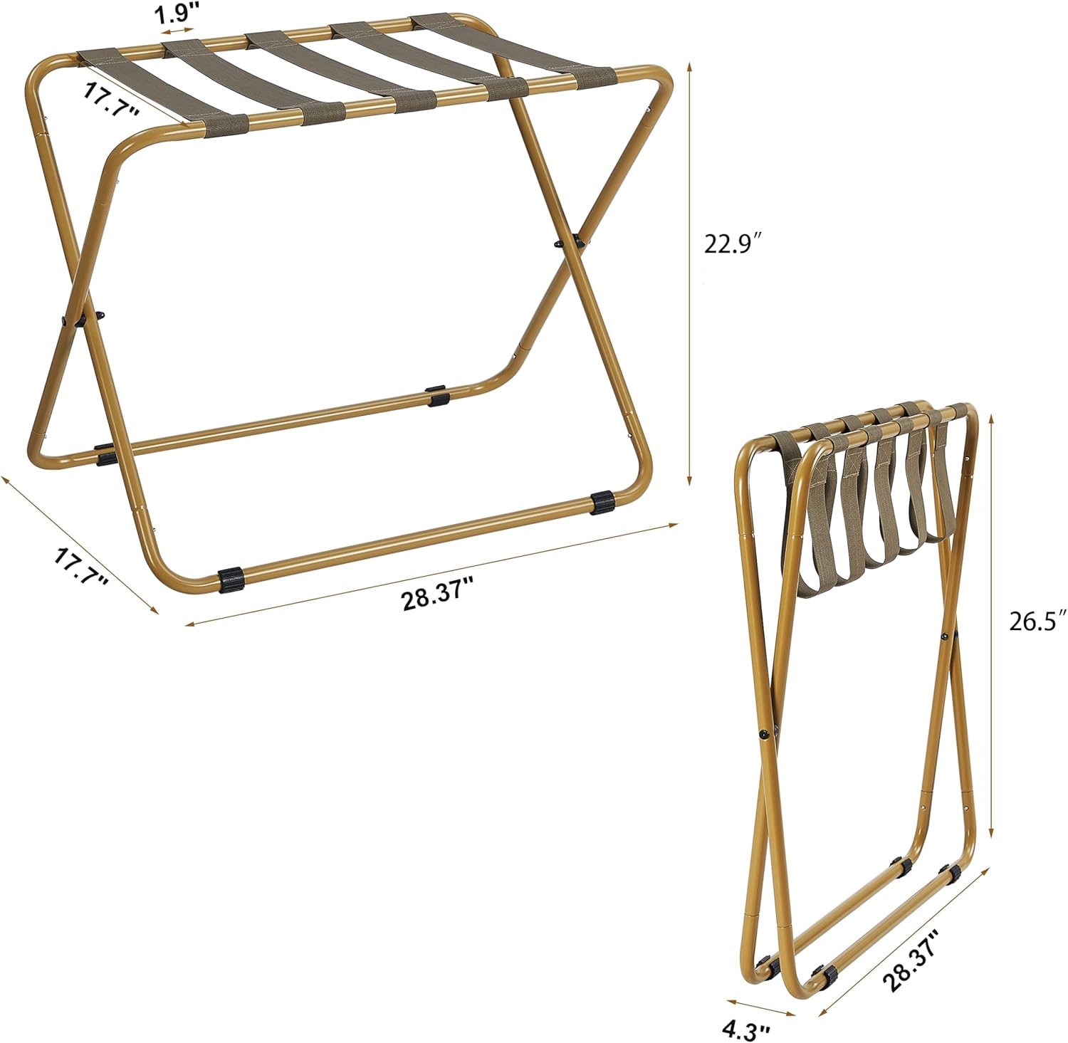 ELYKEN Portaequipajes para habitación de invitados, paquete de 2, soporte plegable para maleta, resistente con rodamiento de carga de 110 libras,