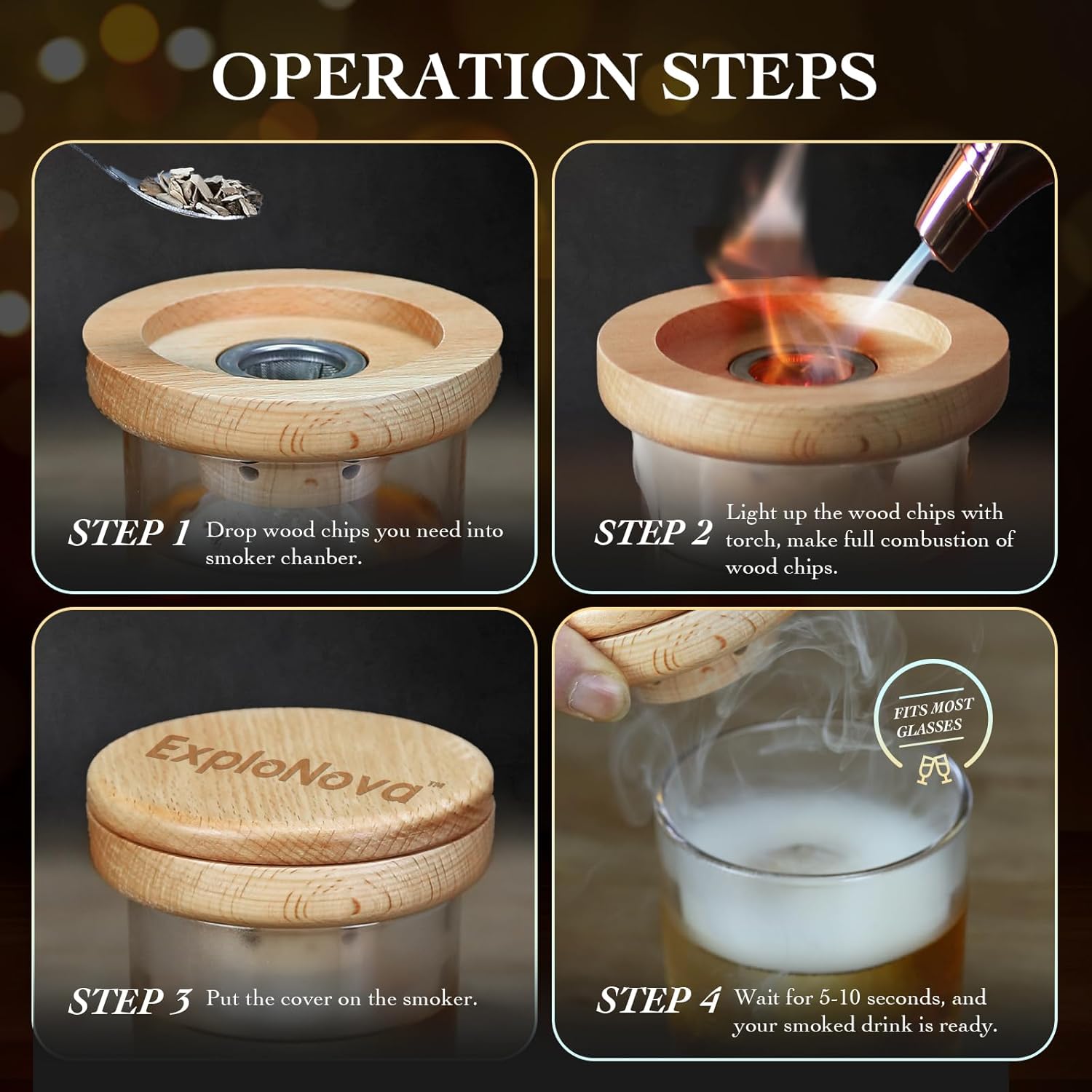 Kit de ahumador de cóctel con antorcha, kit de cóctel antiguo de 6 sabores, kit de infusor de bebida de whisky bourbon con piedras de hielo, regalo