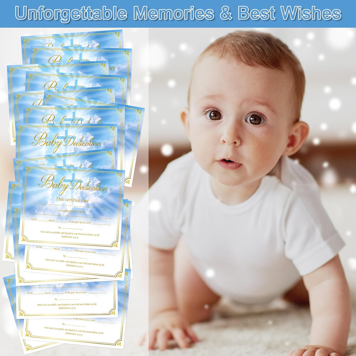 Qilery 100 certificados de dedicación para bebés, certificados de bautismo recubiertos a todo color para regalos de bautizo de iglesia y bebé (cruz