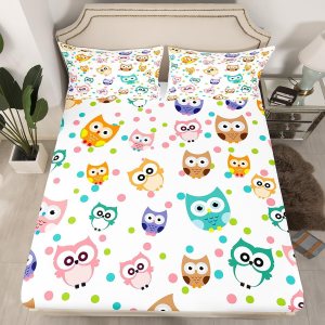 Feelyou Juego de sábanas ajustables con diseño de búho lindo para niñas, diseño de pájaros, tamaño individual, diseño de búhos, juego de sábanas Feelyou Juego de sábanas ajustables con diseño de búho lindo para niñas, diseño de pájaros, tamaño individual, diseño de búhos, juego de sábanas