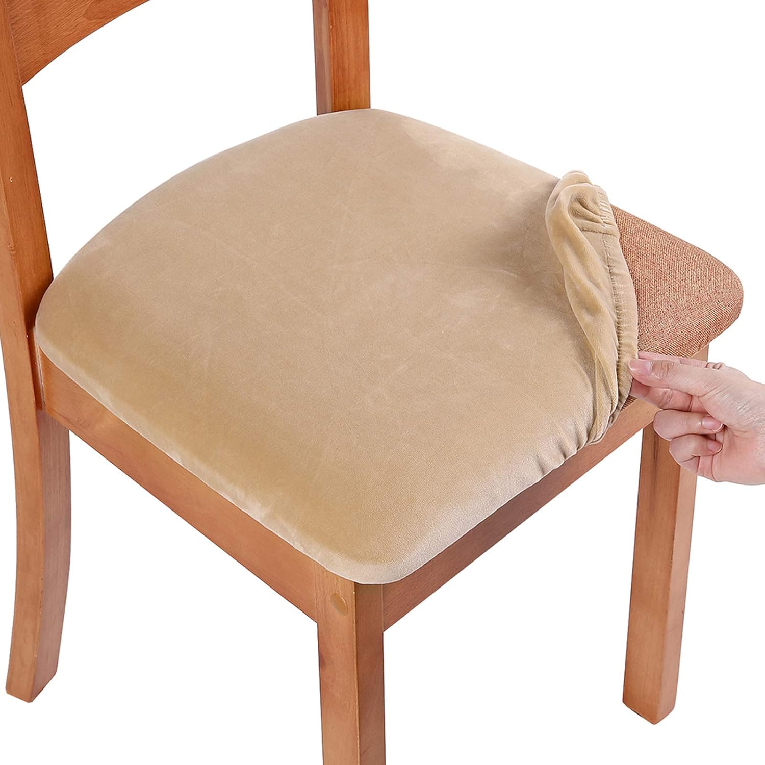 Smiry – Originales fundas para asiento de silla de comedor, de terciopelo, con lazos, desmontables, lavables, elásticas, protectoras