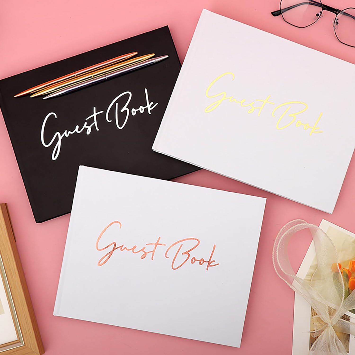 Libro de invitados de boda con bolígrafo, planificador de boda para inicio de sesión de invitados, decoraciones de cumpleaños 50, libros de votos