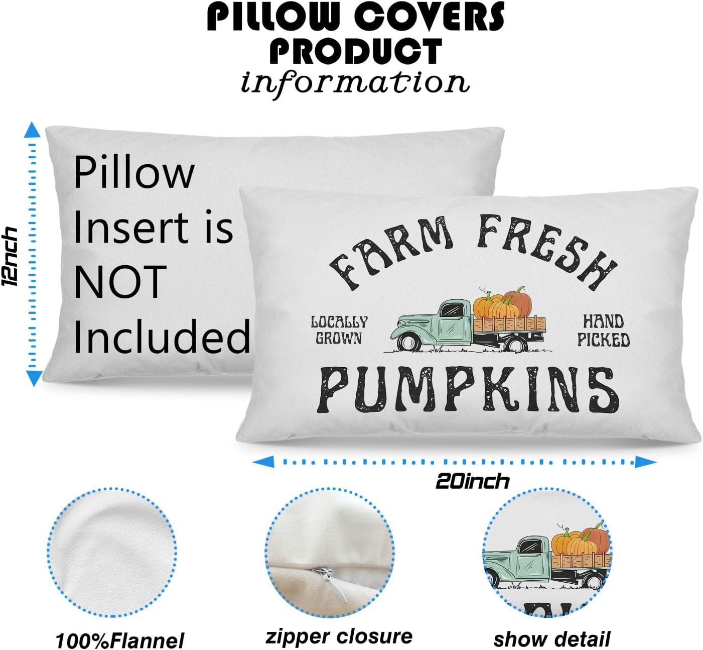 Fundas de almohada de otoño de 12 x 20 pulgadas, funda de almohada de calabaza, almohada de camión, fundas de almohada de otoño, decoraciones de