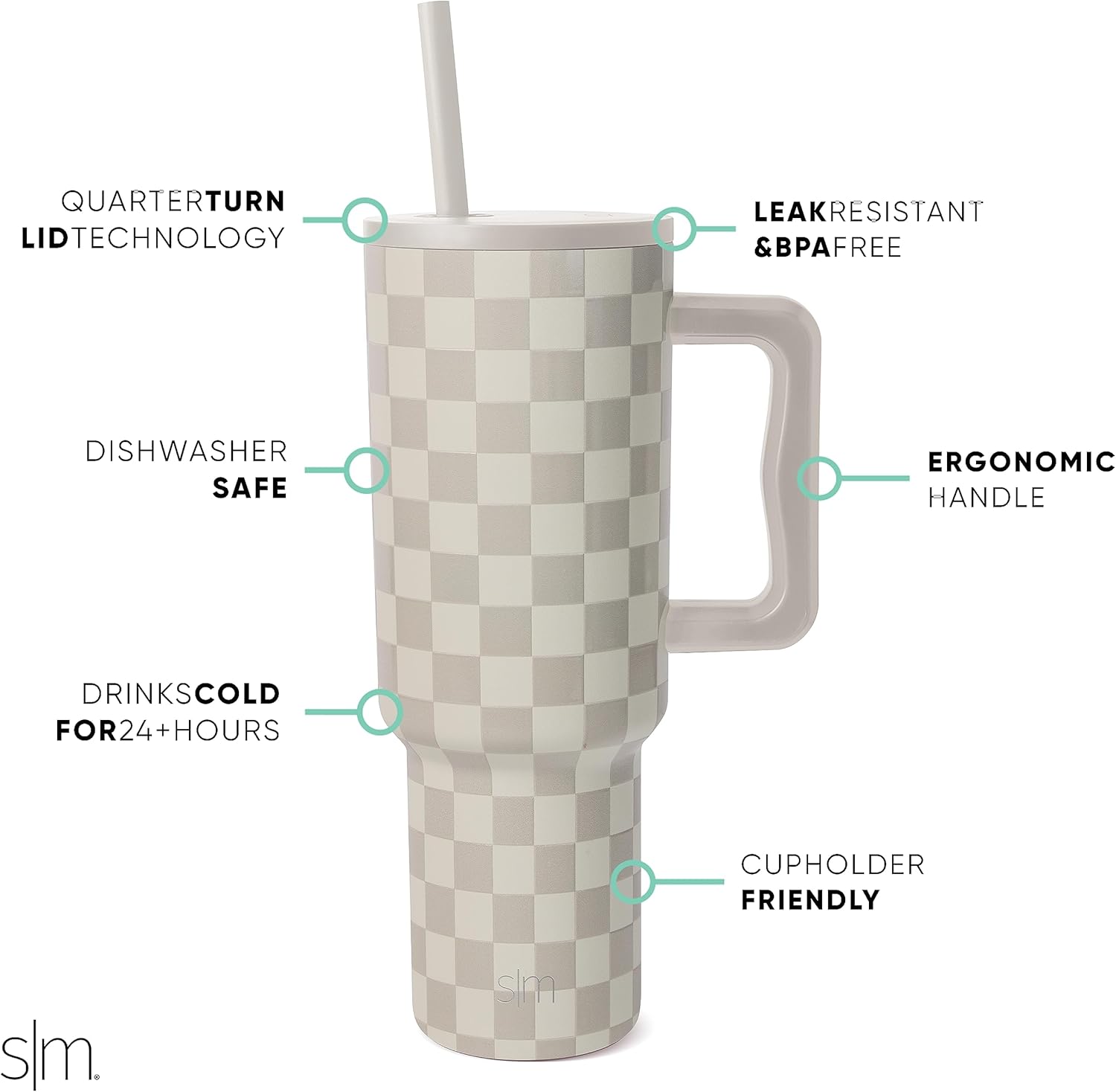 Simple Modern Vaso de 40 onzas con asa y tapa con pajilla, botella de agua reutilizable de acero inoxidable, taza aislada de viaje, apta para tazas,